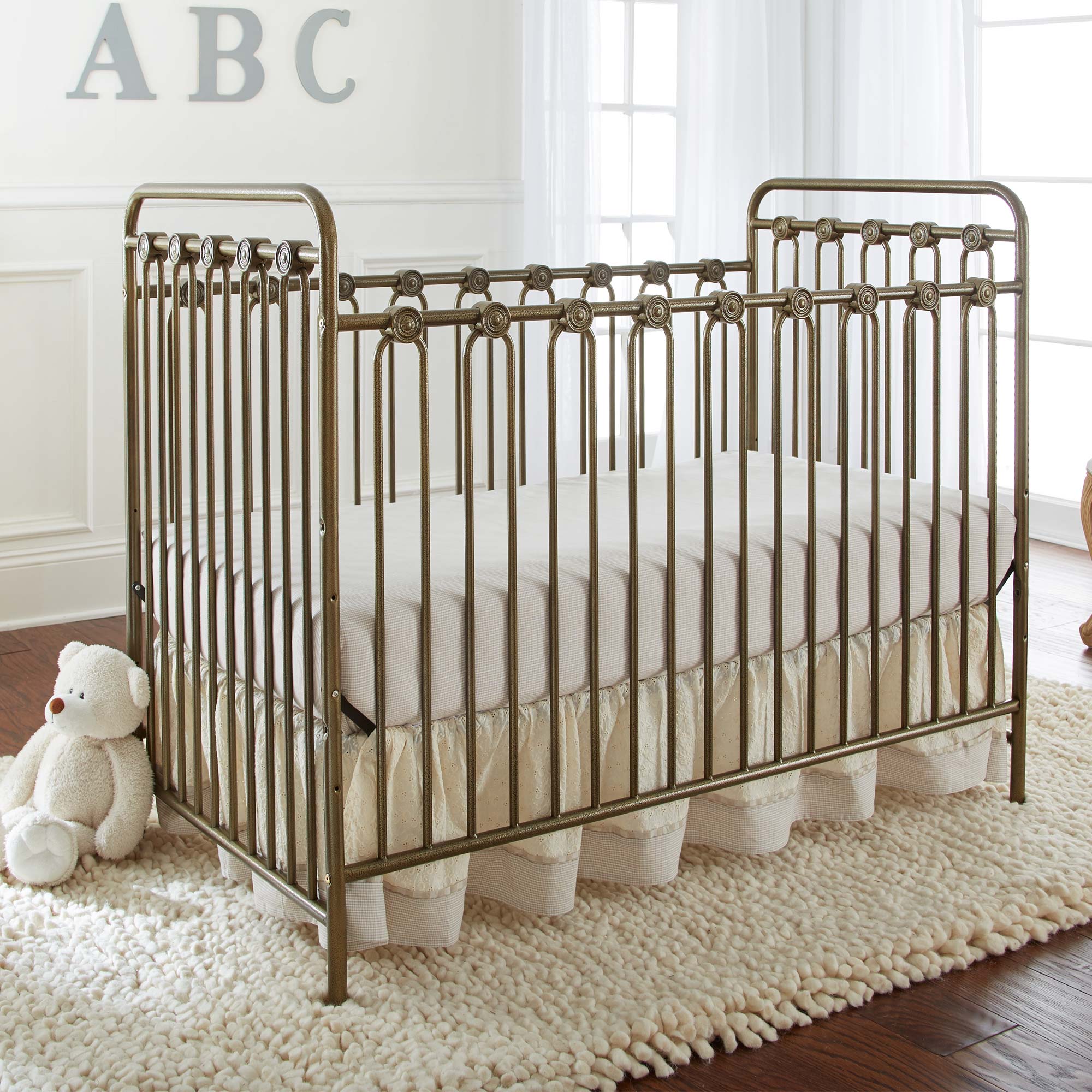LA Baby Napa 3 in 1 Convertible Full Sized Metal Crib, Golden Nugget - Image 3