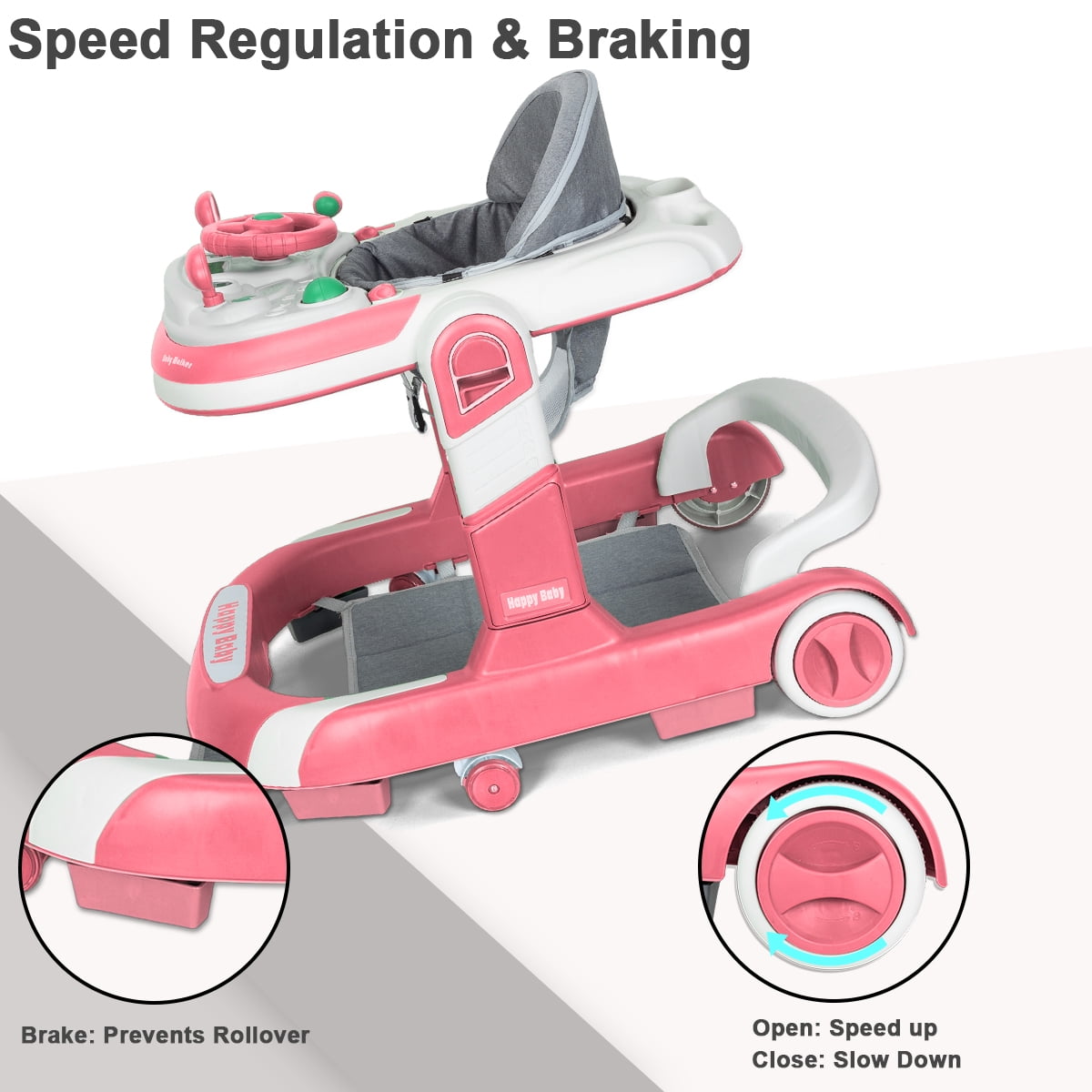 AJONALAA 4-in-1 Musical Infant Baby Walker with Wheels, Push Walker for Girls Boys, Red - Image 7