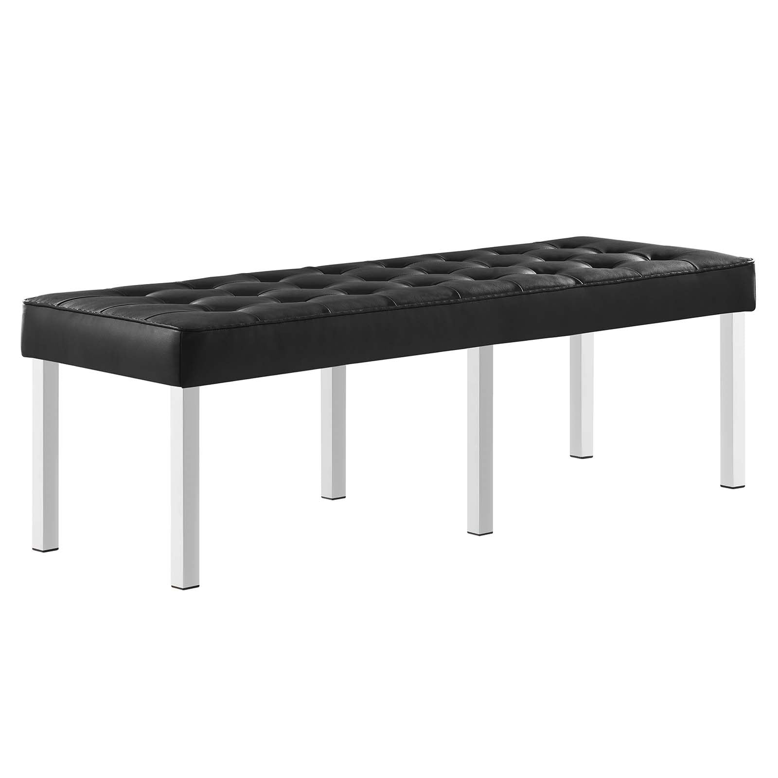 Modway Loft Tufted Vegan Leather Bench in Silver Black - Image 3