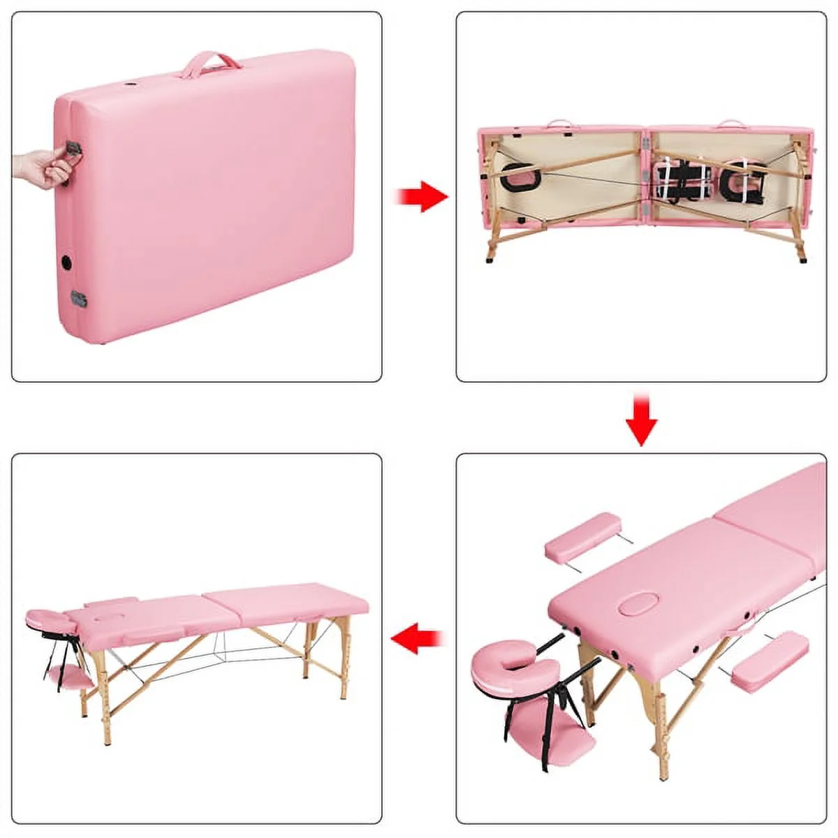 Alden design Fold Portable Massage Table w/ Removable Headrest Armrests, Pink - Image 2