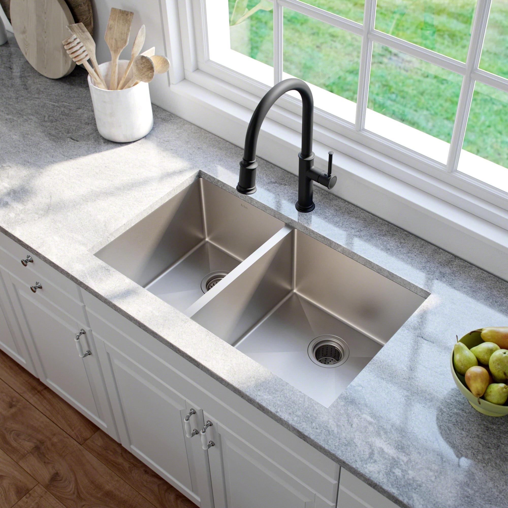 KRAUS Standart Pro 33" Undermount 60/40 Double Bowl 16 Gauge Stainless Steel Kitchen Sink - Image 6