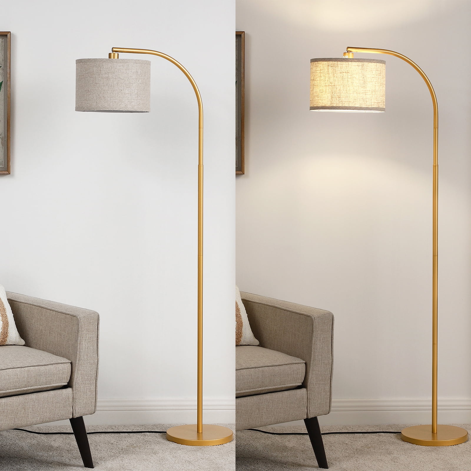 DEWENWILS 63.4-Inch Modern Arc Gold Floor Lamps for Living Room, Metal Standing Lamp with Foot Switch for Bedroom, Office, Decor, Lighting, Adjustable Lampshade - Image 8
