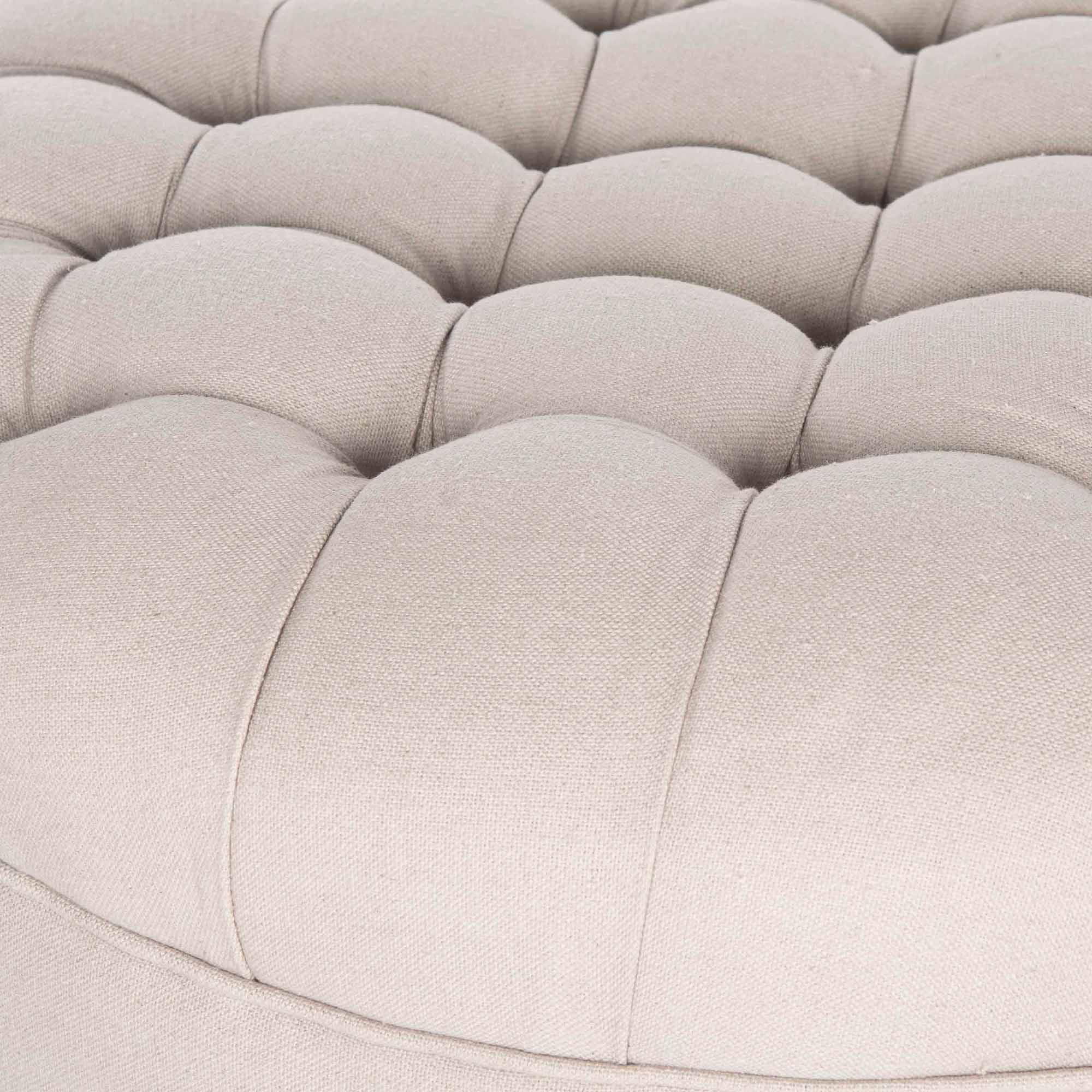 SAFAVIEH Clara Classic Rustic Tufted Round Ottoman with Casters, Taupe - Image 3