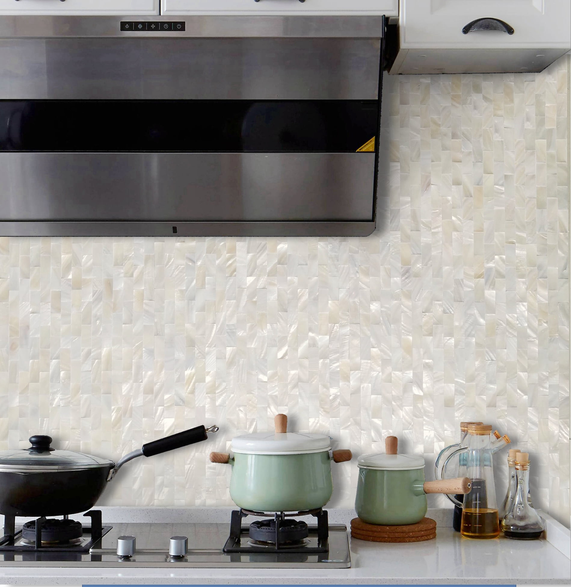 Acopelo Peel and Stick Mother of Pearl Mosaic Metro Tile Natural White 12" x 12" for Backsplash, Kitchen Wall - 6 Tiles - Image 2