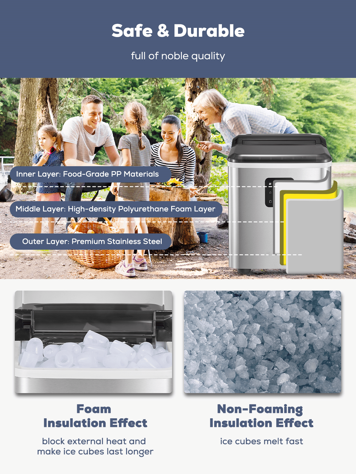 FOHERE Ice Maker Countertop 2 Sizes, 28lbs in 24h, 9 Bullet Ice in 6M, Selfclean, Stainless Steel - Image 7