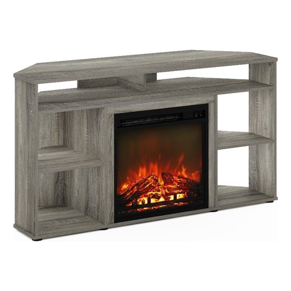 Furinno Jensen Corner TV Stand with Fireplace for TV up to 55 Inches, French Oak Grey - Image 2