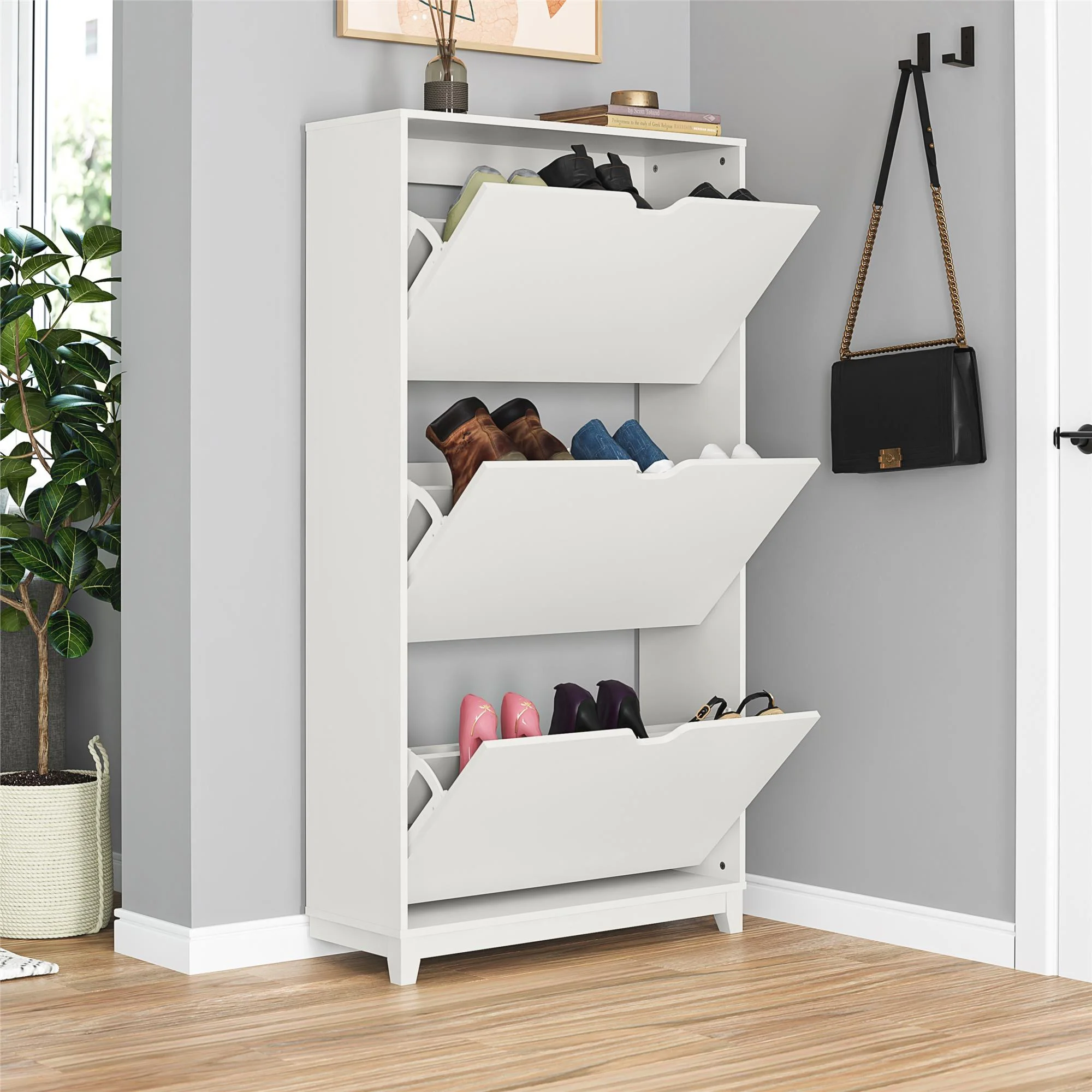 Mainstays 3-Tier Shoe Storage Cabinet, White - Image 13