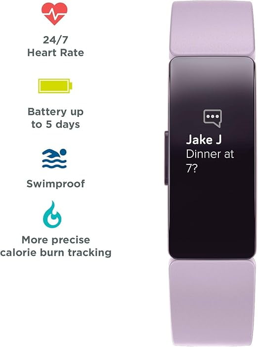 Fitbit Inspire HR Fitness Tracker with Heart Rate, Sleep & Swim Tracking - S+L Bands Included – Lilac - Image 4