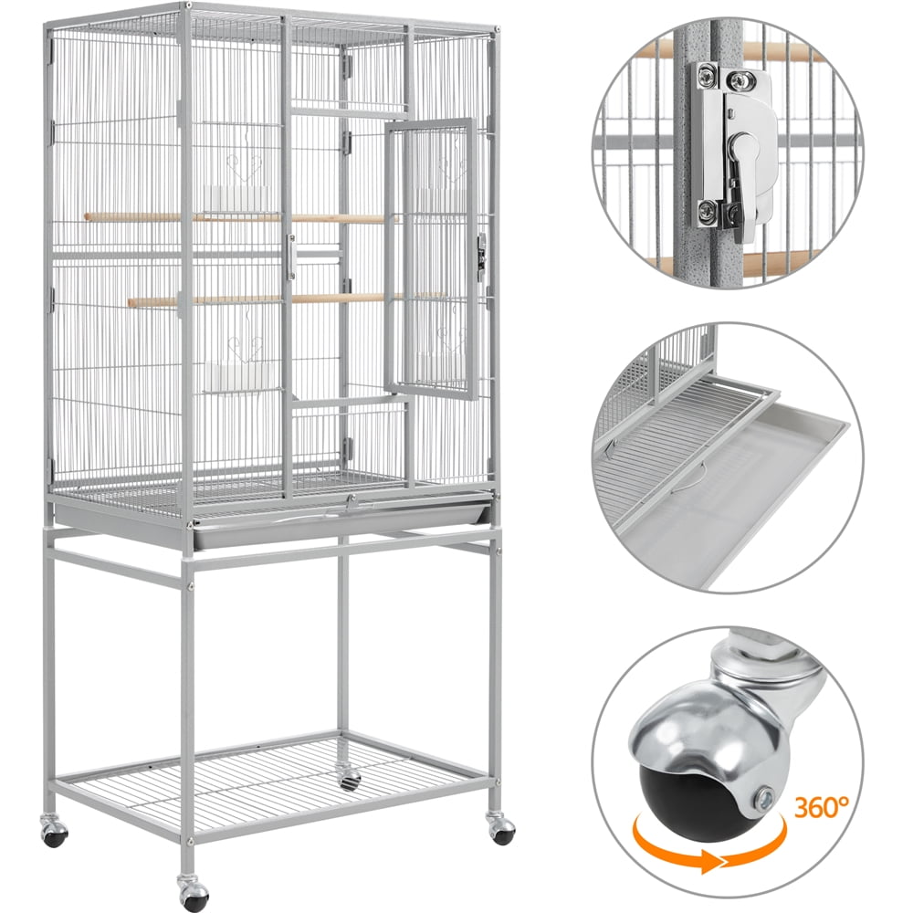 Renwick 53.5"H Large Rolling Metal Pet Cage with Detachable Stand,Light Gray - Image 2