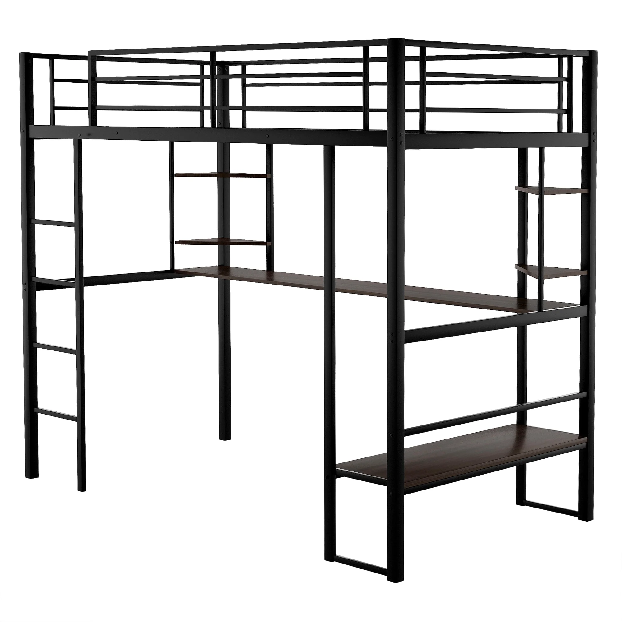 Euroco Metal Full Size Loft Bed with Desk, Shelf and Lounge for Kids Teens Bedroom, Black - Image 6