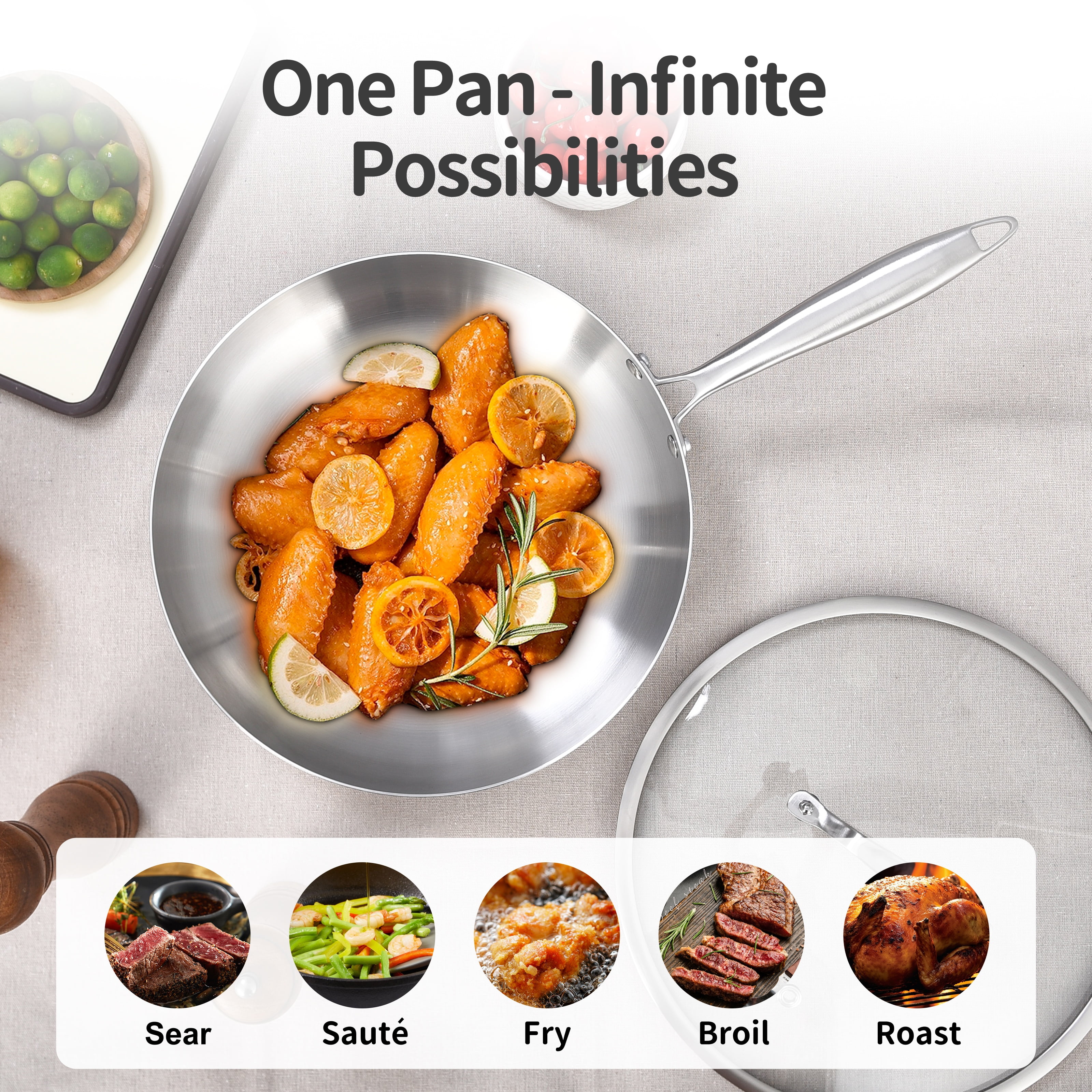 LOLYKITCH Tri-ply Stainless Steel Frying Pan Set with a Lid,8.5-10 inch Skillets,Induction Cooking Pan,Dishwasher and Oven Safe,Rivet Handle. - Image 5