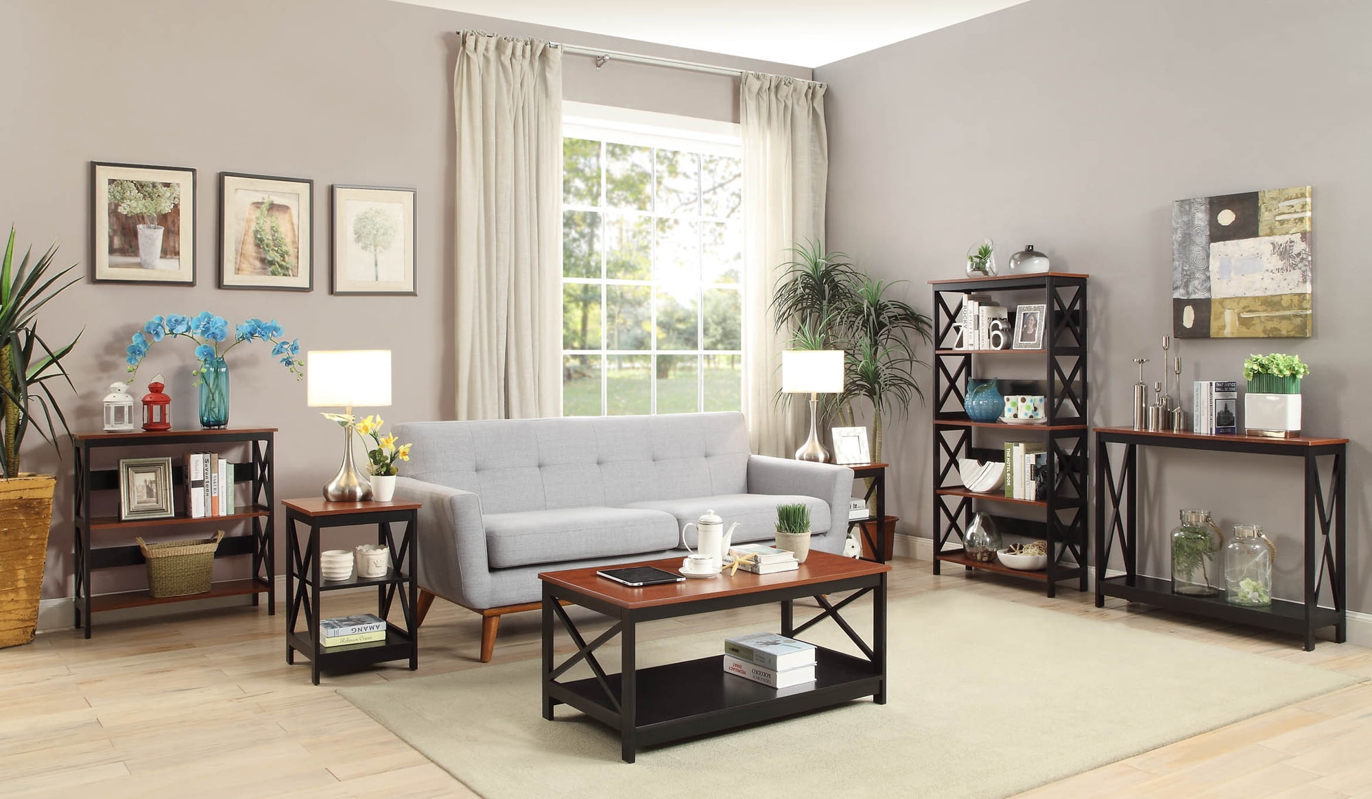 Convenience Concepts Oxford Coffee Table with Shelf, Cherry/Black - Image 6