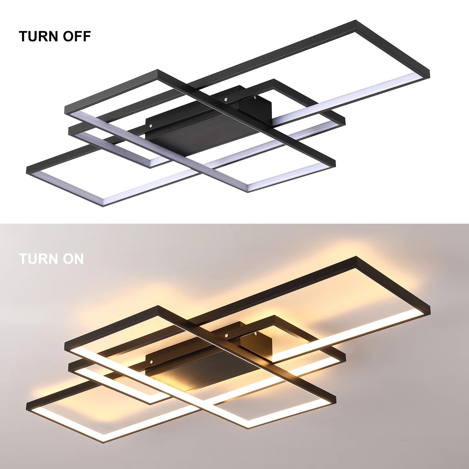 Garwarm Dimmable Ceiling Light, 3 Squares Modern LED Ceiling Lamps with Remote Control, 50W Acrylic Flush Mount Ceiling Light Fixture for Living Room Bedroom Kitchen(Black) - Image 4
