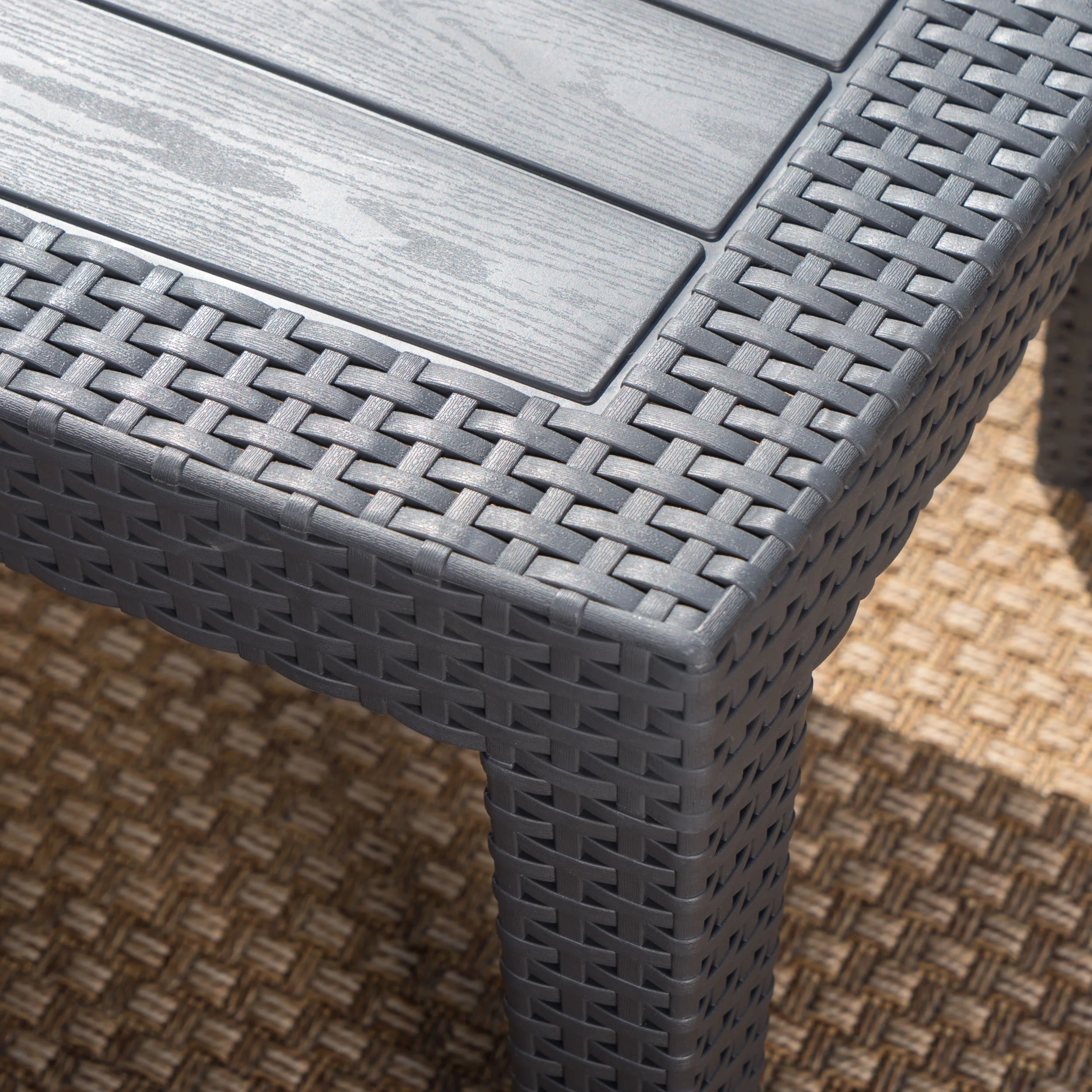 Outdoor 4 Piece Faux Wicker Rattan Style Chat Set with Cushions, Charcoal Light Grey - Image 13