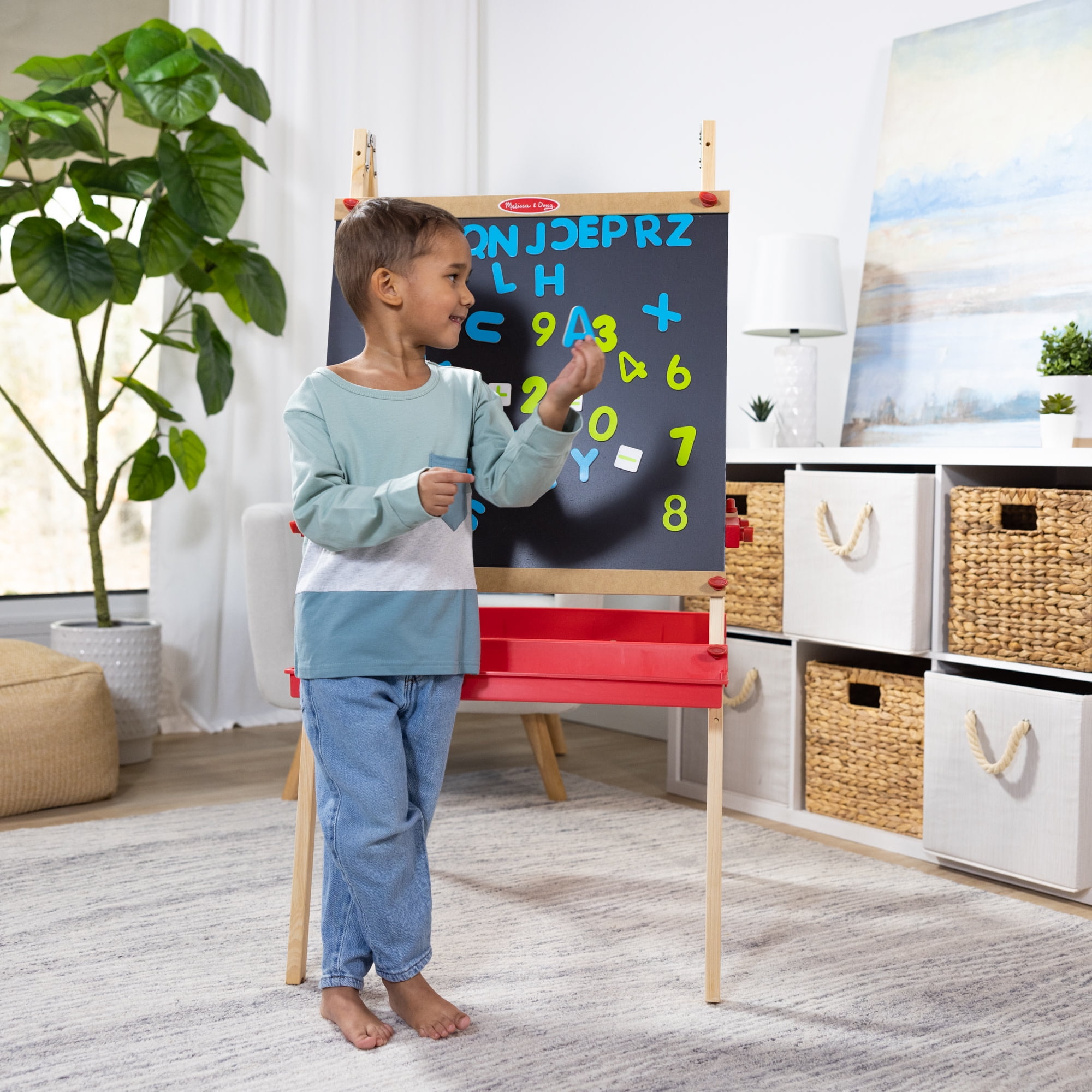 Melissa & Doug Deluxe Magnetic Standing Art Easel With Chalkboard, Dry-Erase Board, and 39 Letter and Number Magnets - FSC Certified - Image 7