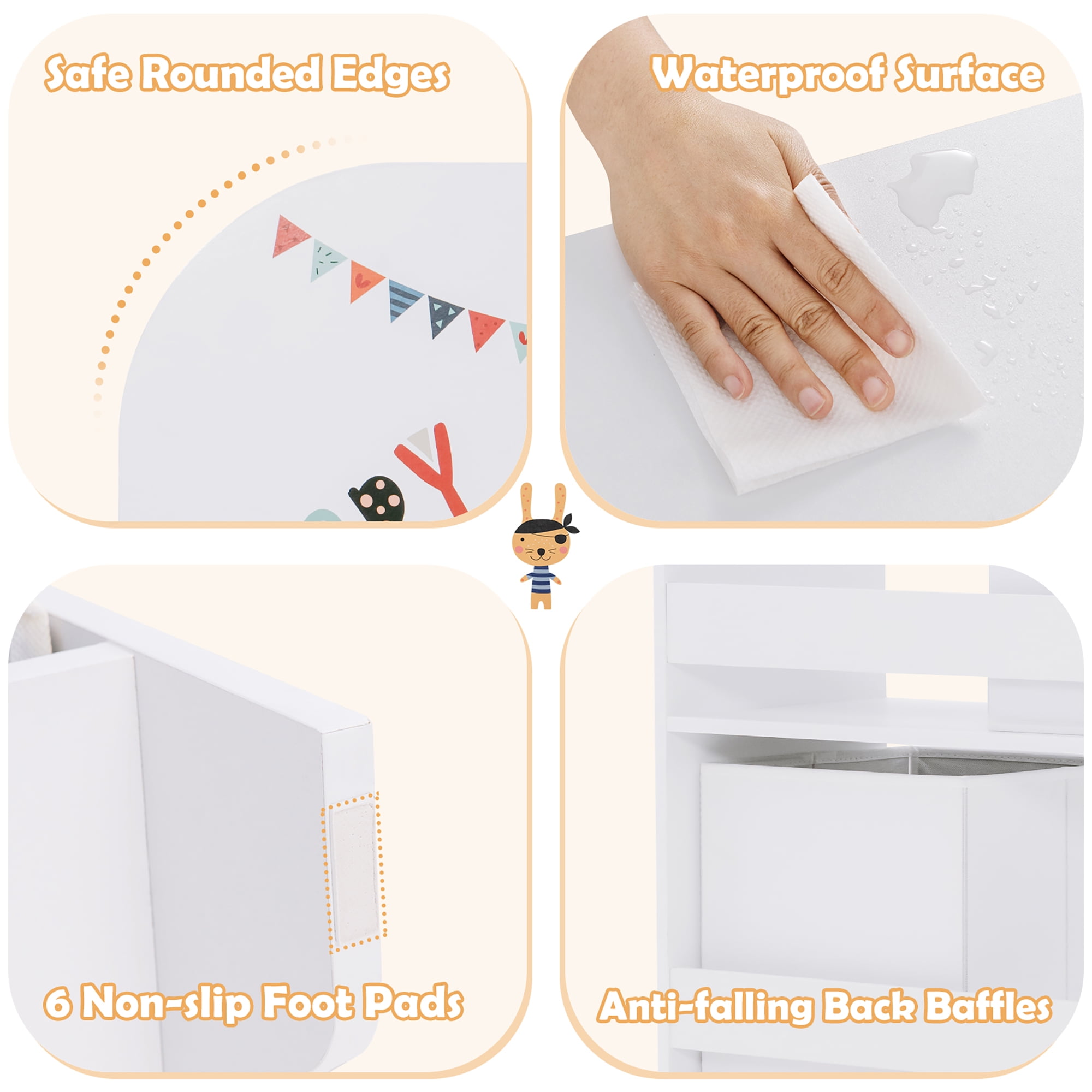 Costway Kids Toy and Book Organizer Children Wooden Storage Cabinet w/ Storage Bins - Image 2