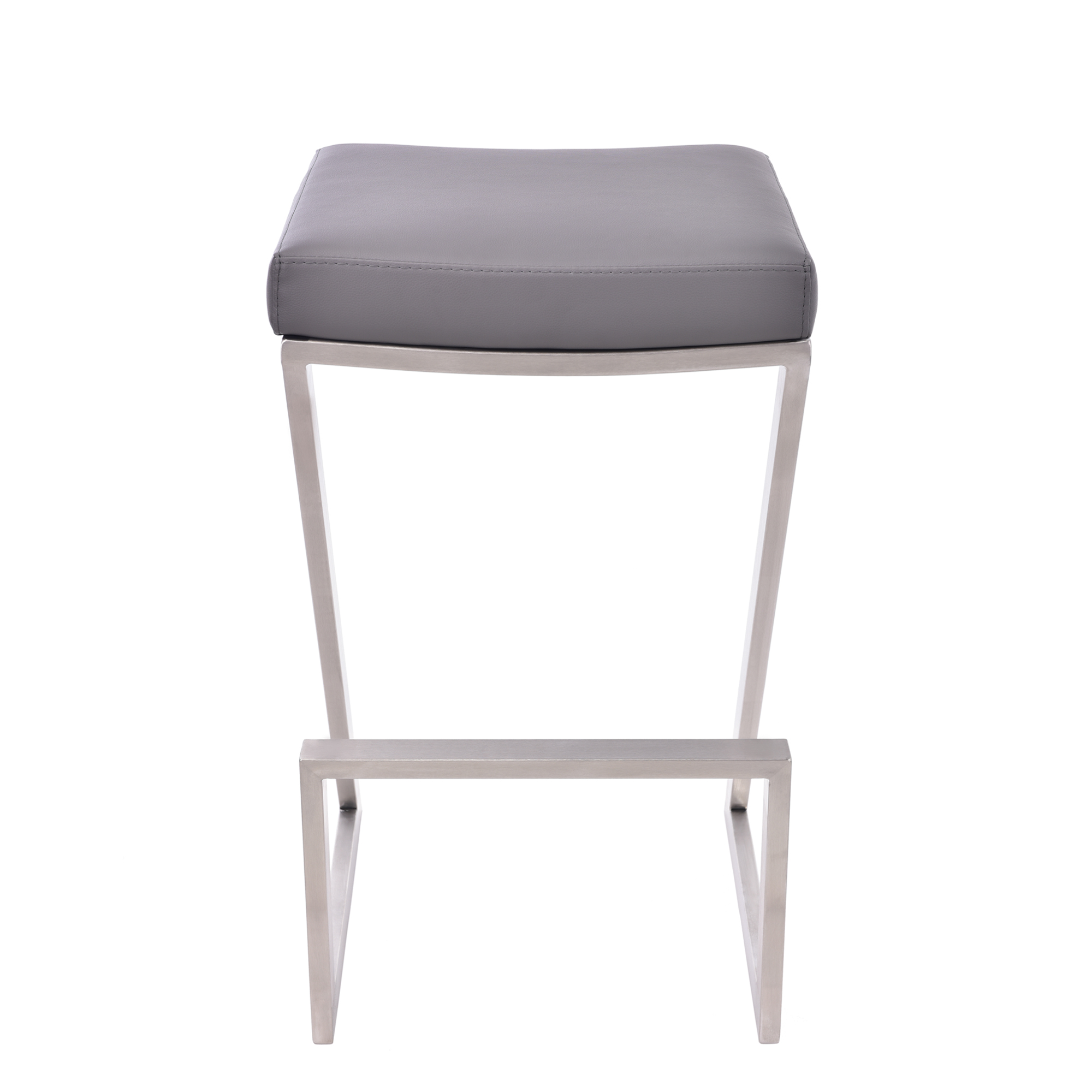 Armen Living Atlantis Backless Barstool, Brushed Stainless Steel Finish with PU Upholstery - Image 2
