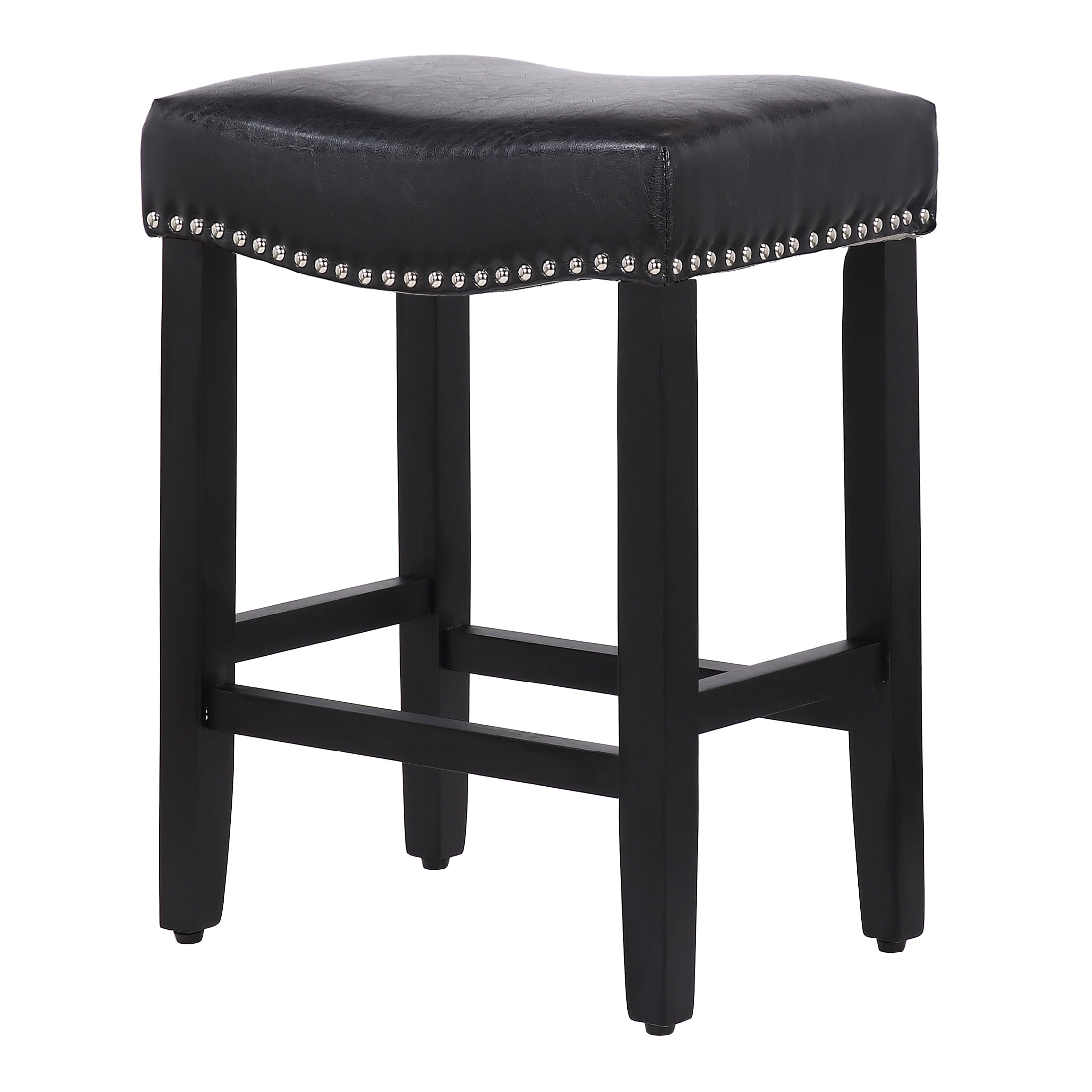 Westin Outdoor Yazan 24" Upholstered Bar Stool with Nail Head Trim, Black/Leather - Image 4