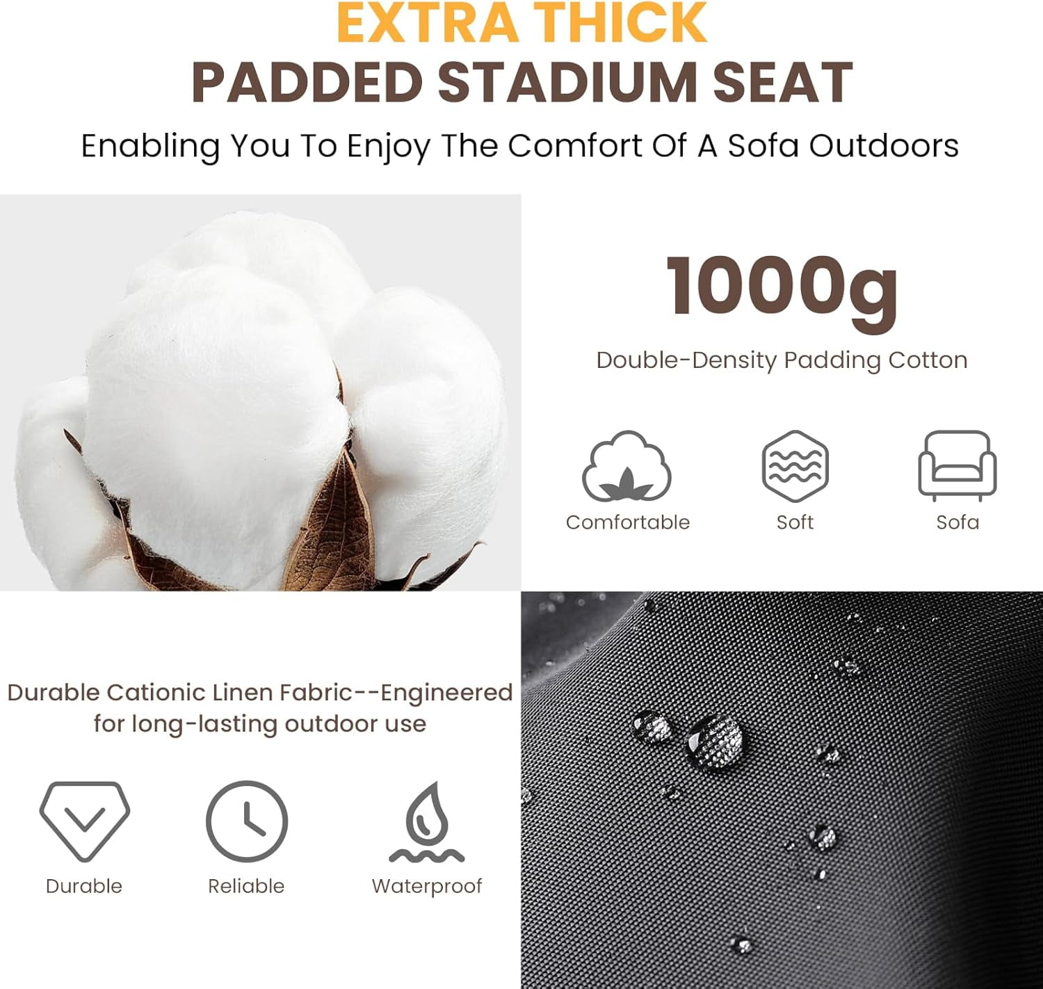 ABORON 21" Wide Heated Stadium Seat with Back Support - 5.12" Thick Bleacher Chair Cushion, 3 Heat Settings, 6 Reclining Positions, Waterproof & Portable - for Sports Games, Camping, Outdoor Events - Image 2