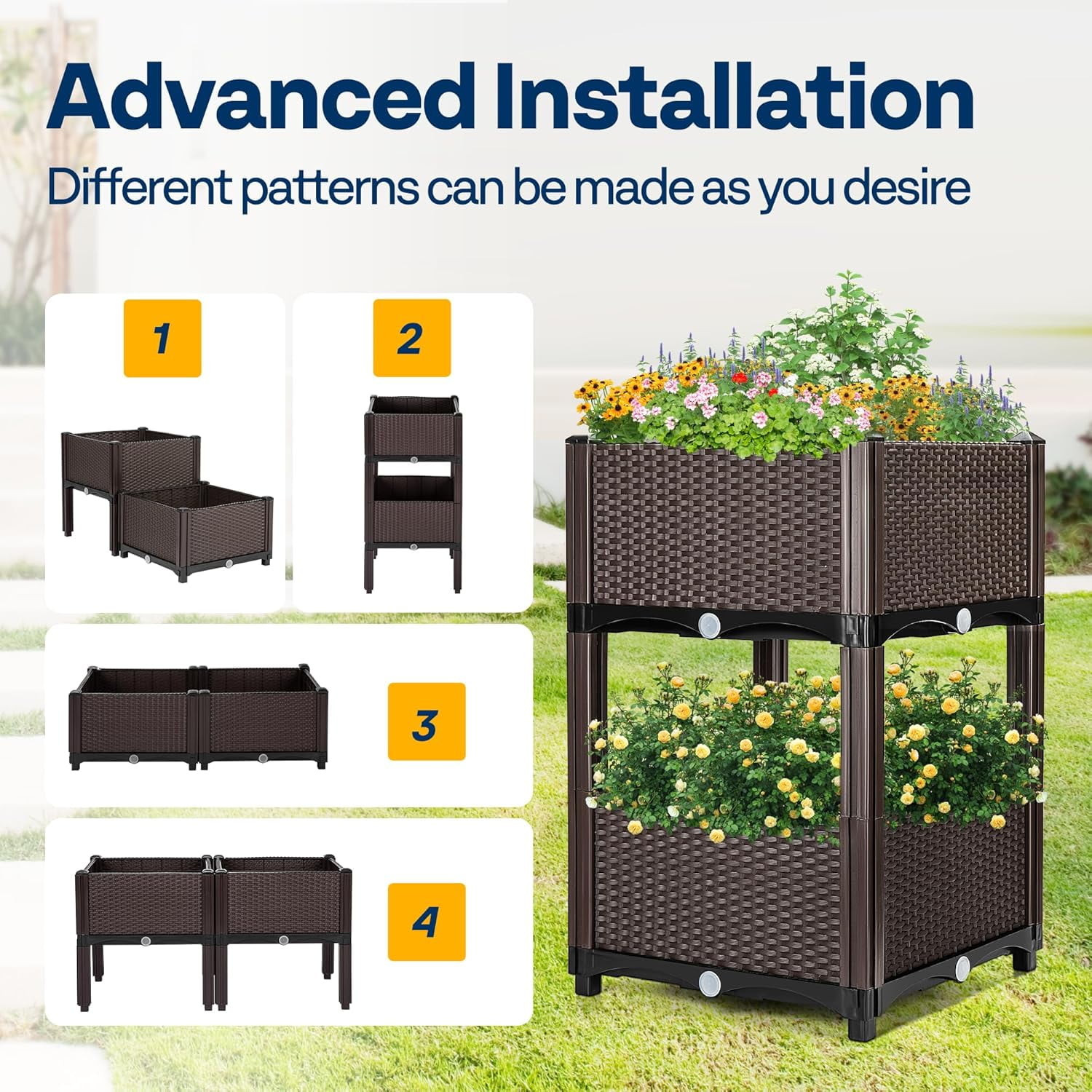 SPECSTAR Elevated Plastic Raised Garden Planter Kit, 17" x 17" x 7" (2 Pack, Brown) - Image 2