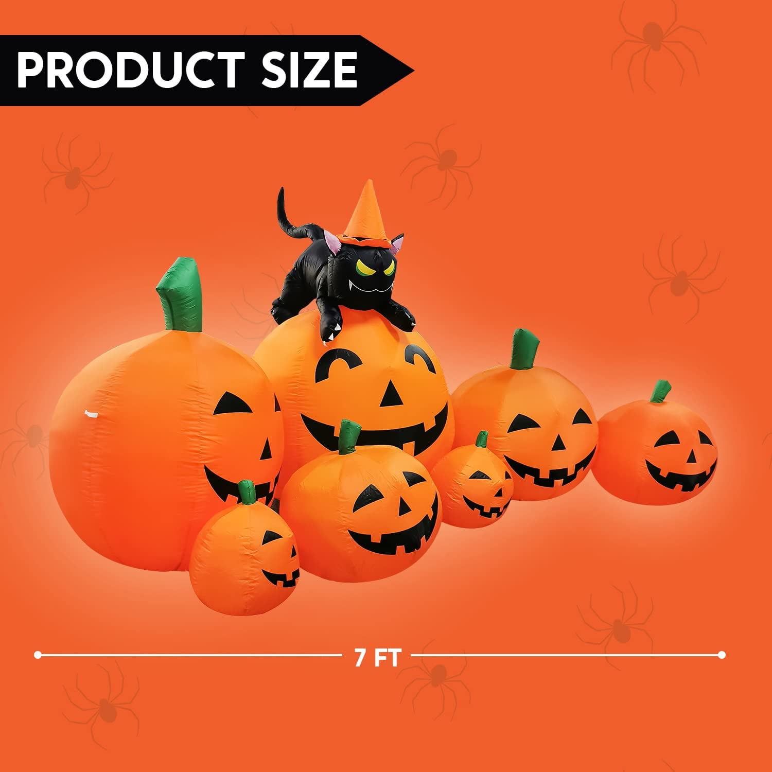 Joyfy 7 ft Halloween Inflatable Long Pumpkin with Witch's Cat Decorations Inflatables with Build-in LEDs,Halloween Decor Outdoor Blow Up Yard Decorations - Image 5