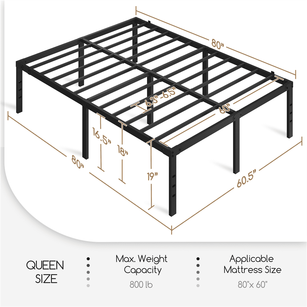 Yaheetech Queen Size 18'' Metal Platform Bed Frame with Steel Slat Support, Black - Image 3