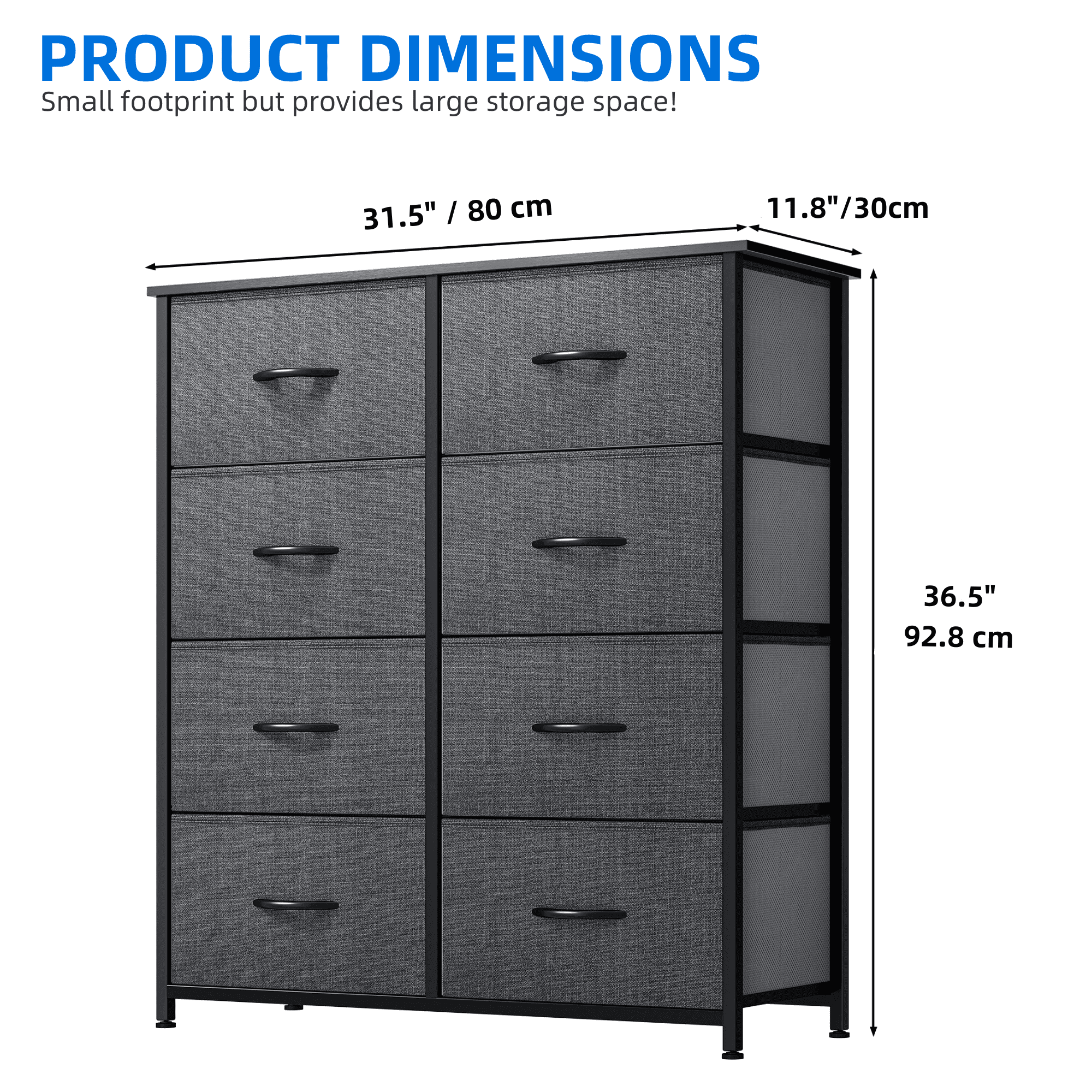 Uforic 8 Drawers Dresser Chest of Drawers for Bedroom Fabric Storage Dressers for Living Room Bedroom Black Gray - Image 6
