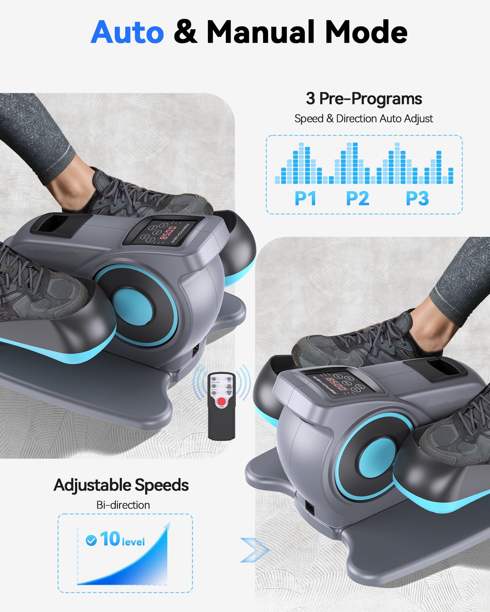 UPGO Under Desk Ellipticals Electric, Elipse Leg Exerciser for Seniors Fully Assembled, Seated Pedal Exerciser with Remote Control & Non-slip Mat & Foot Straps Band - Image 3