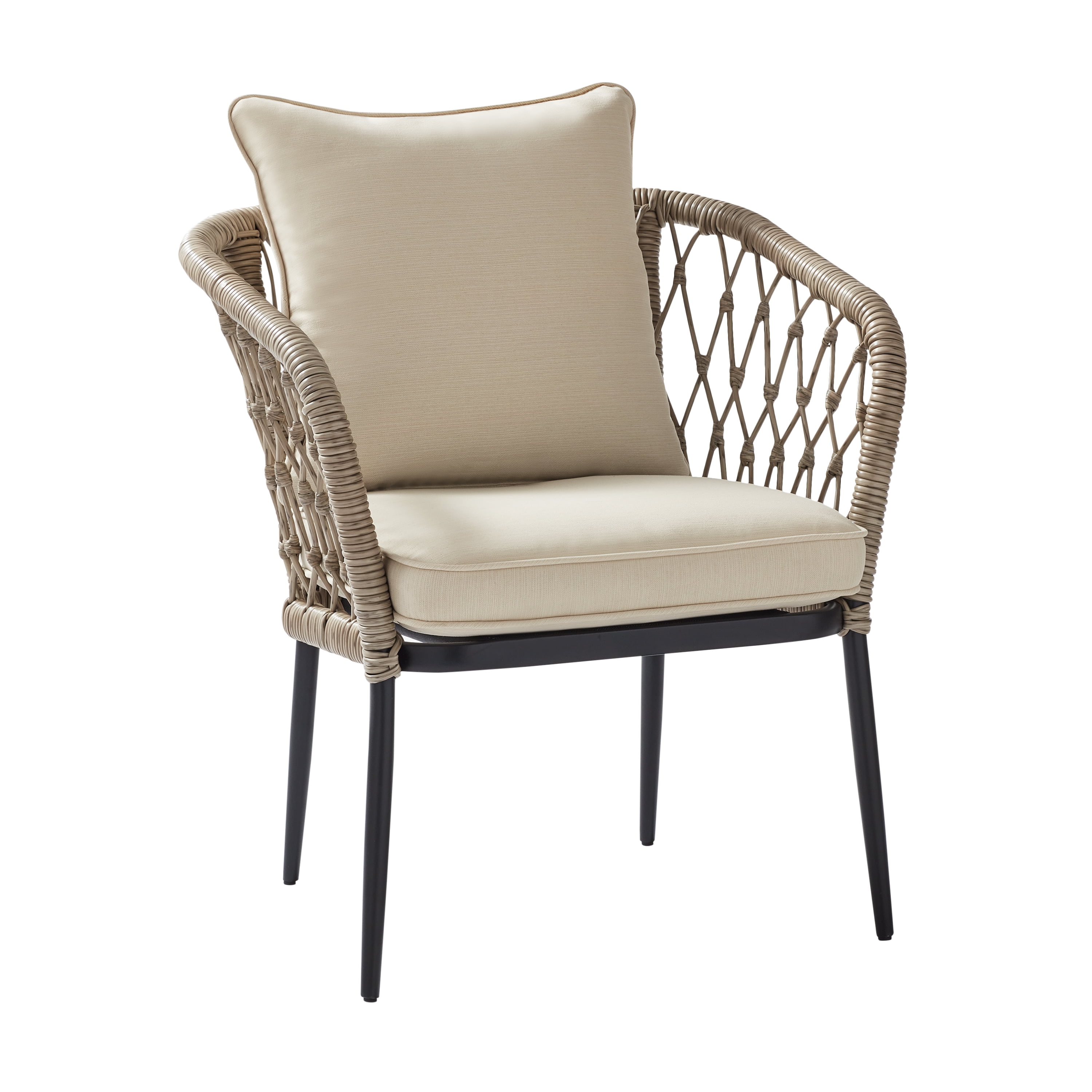 Better Homes & Gardens Kennedy Pointe Wicker Outdoor Cushioned Stack Chair, Beige/Black, Set of 2 - Image 6