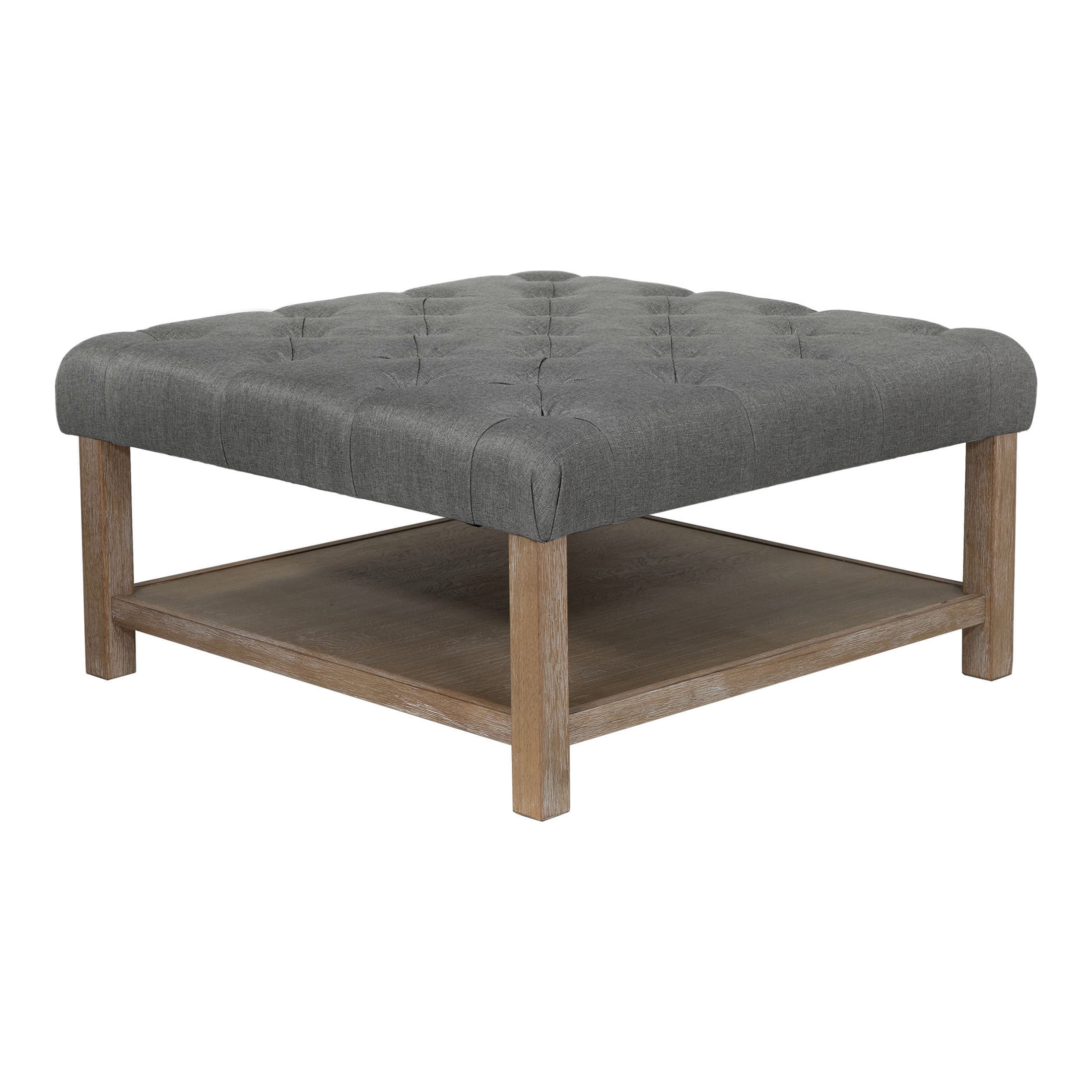 Furniture of America Button Square Coffee Ottoman, Light Gray - Image 3