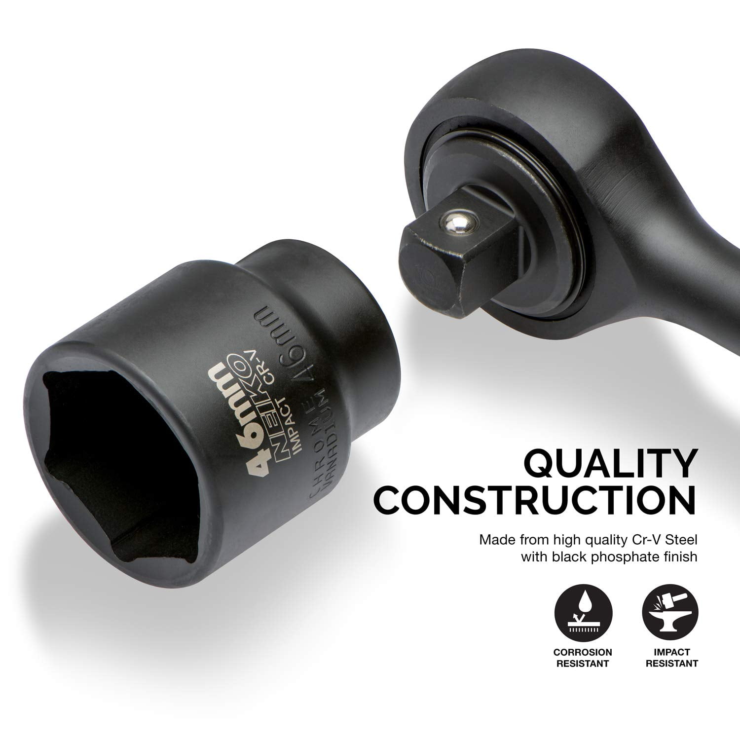 NEIKO 02499A 3/4-Inch-Drive Jumbo Master Impact Socket Set, SAE and Metric Shallow-Socket Tool Set, SAE 7/8" to 2" and Metric 26 to 38 mm, 27 Pieces - Image 5