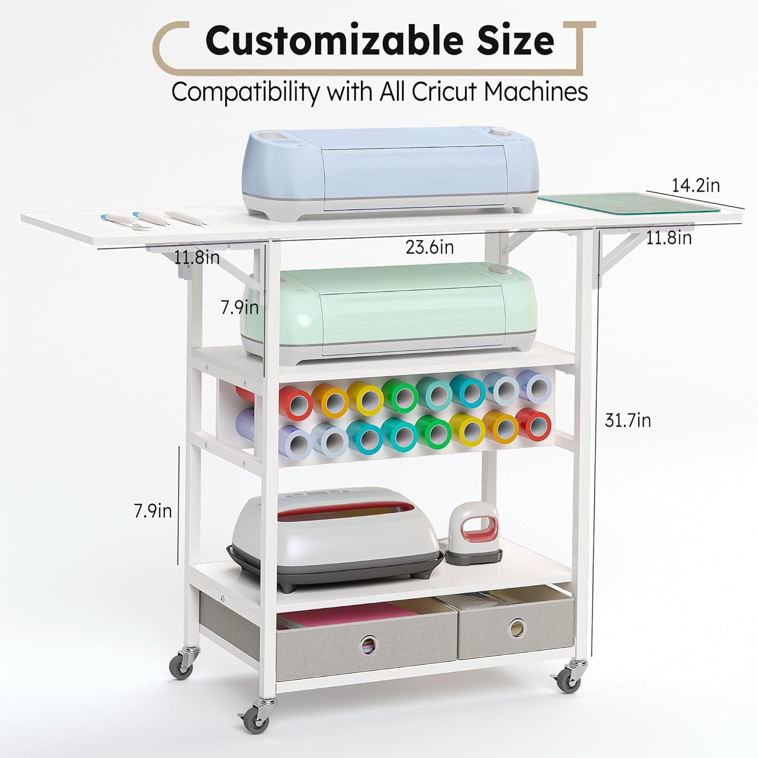 Crafit Circut Table Craft Table Foldable Sewing Table with 16 Vinyl Roll Holder and 2 Storage Drawer - Image 3