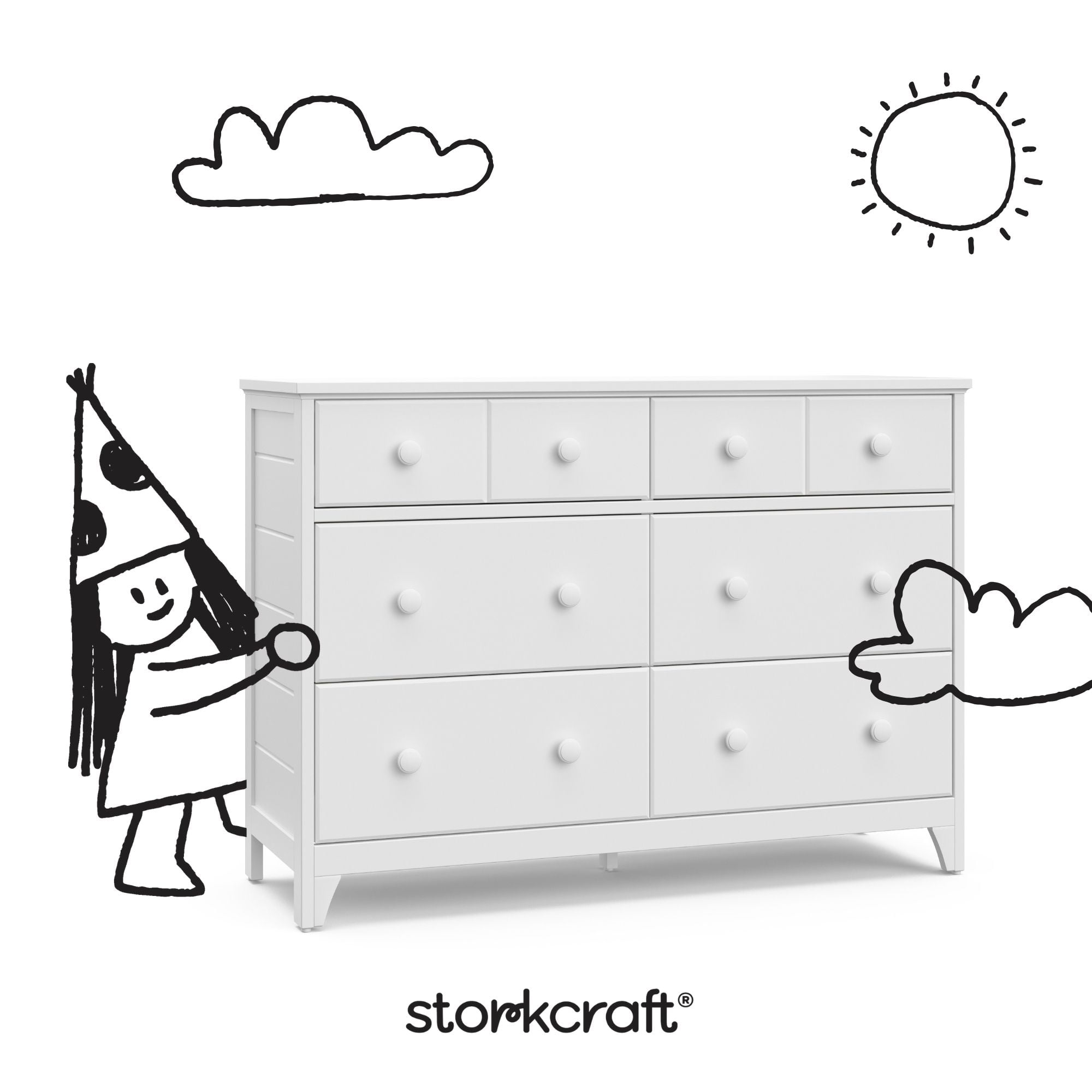 Storkcraft Moss 6 Drawer Nursery Double Dresser, White - Image 11