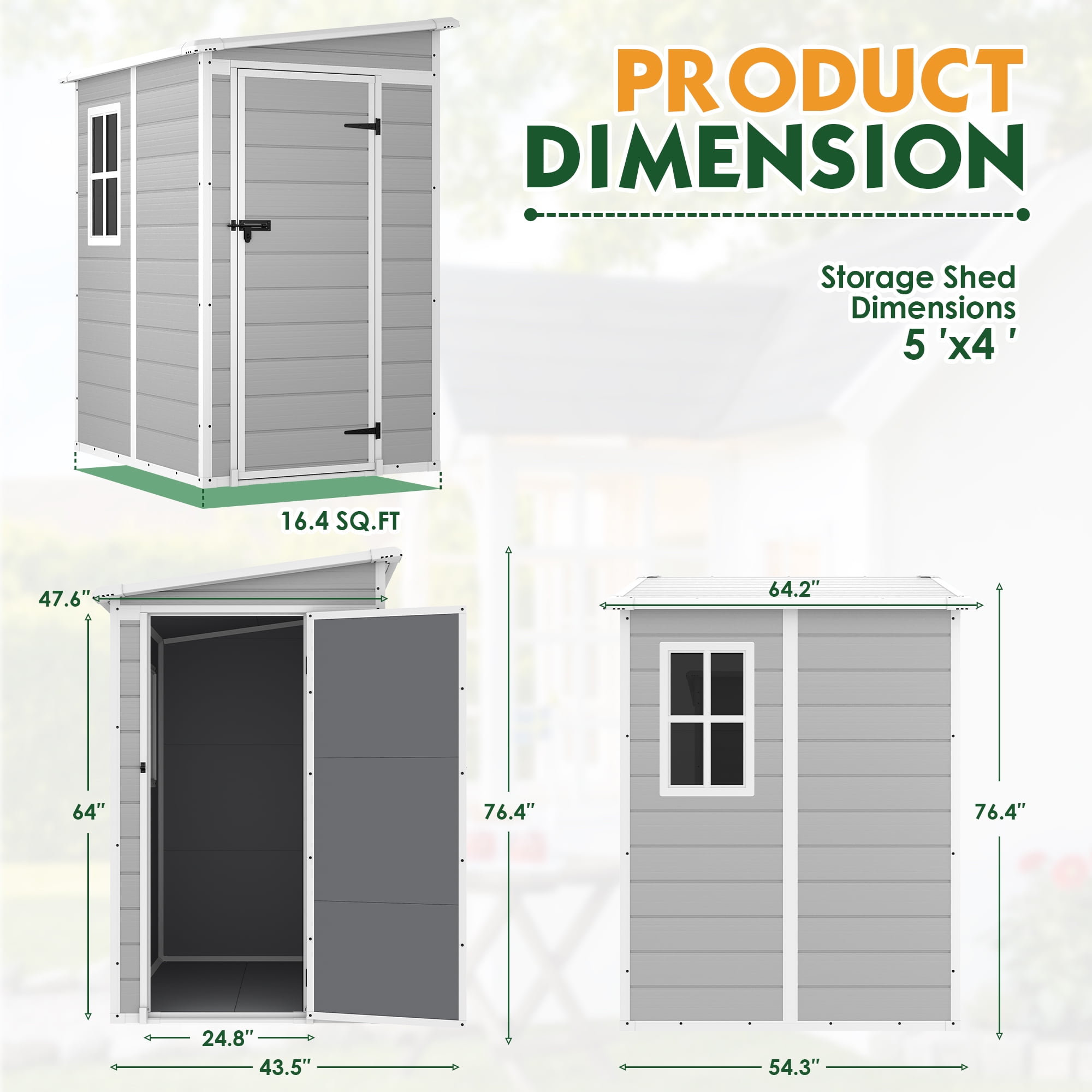 Vineego 5' x 4' Resin Weather Resistant Outdoor Storage Shed for Garden/Backyard/Pool Tool Shed, Gray - Image 7
