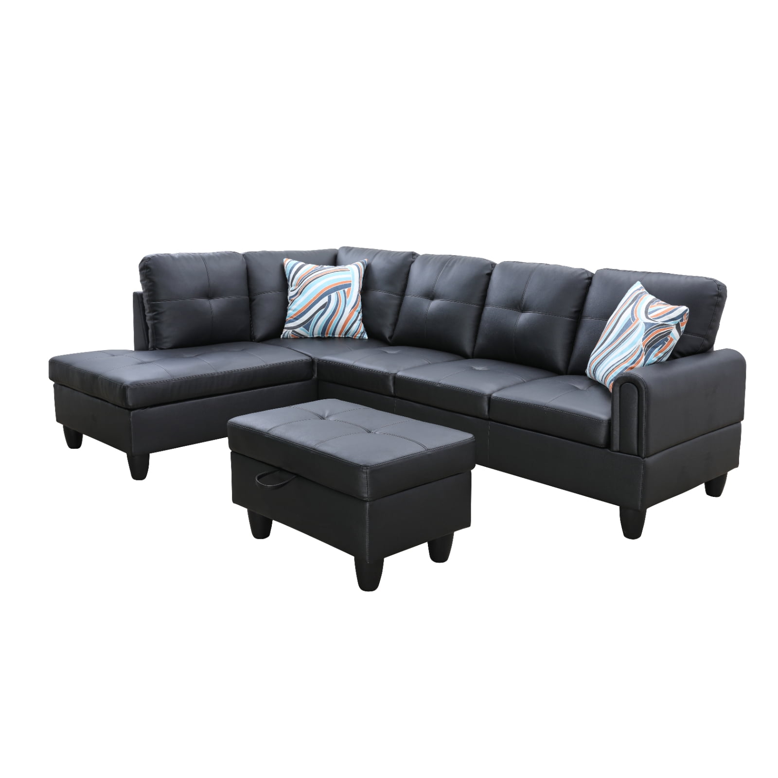 Hommoo Faux Leather Rectangular Storage Ottoman, Bench Tufted Footrest, Modern Lift Top Pouffe Ottoman for Living Room, Black - Image 5