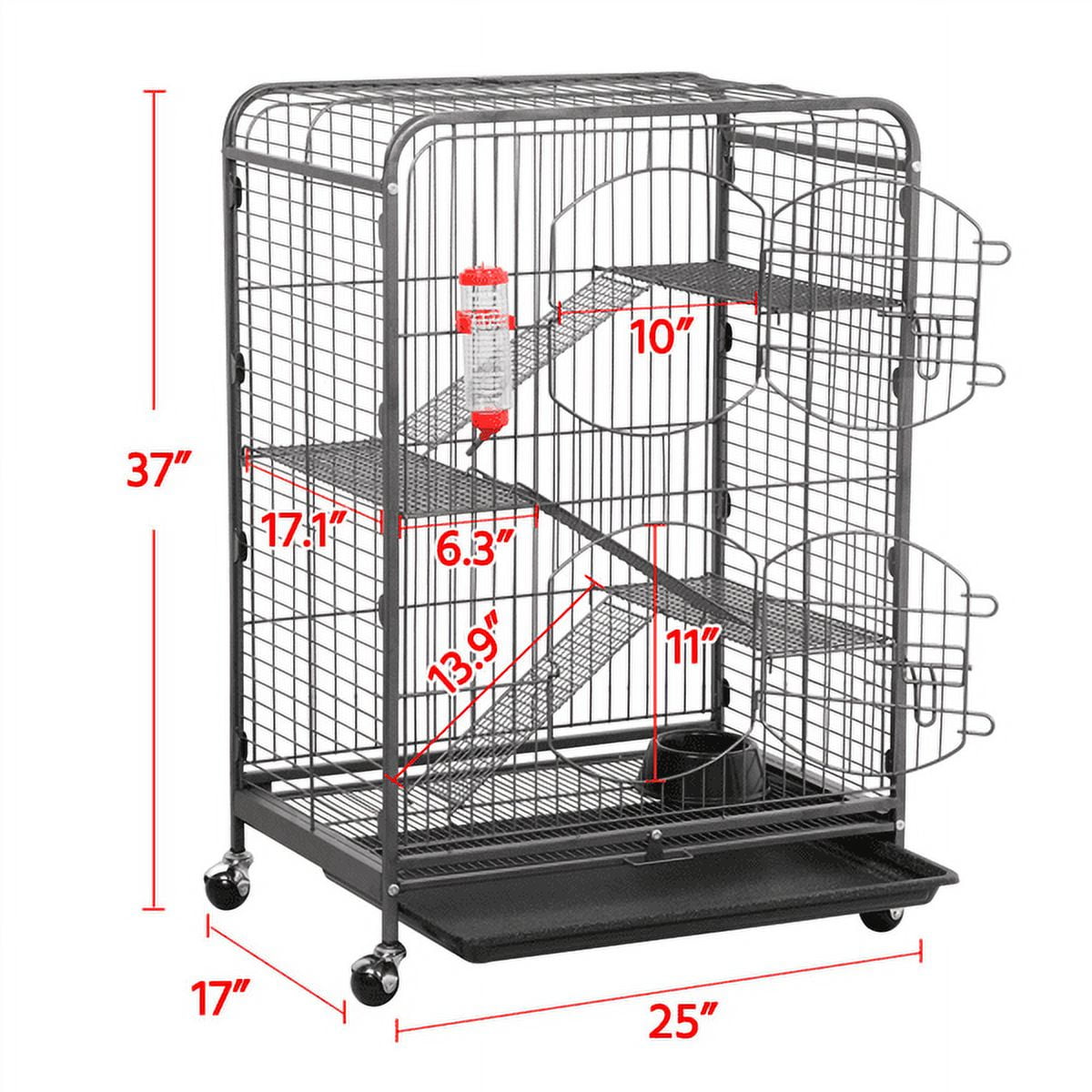 Alden Design 37"H Metal 4-Tier Rolling Large Small Animal Cage,Black - Image 8