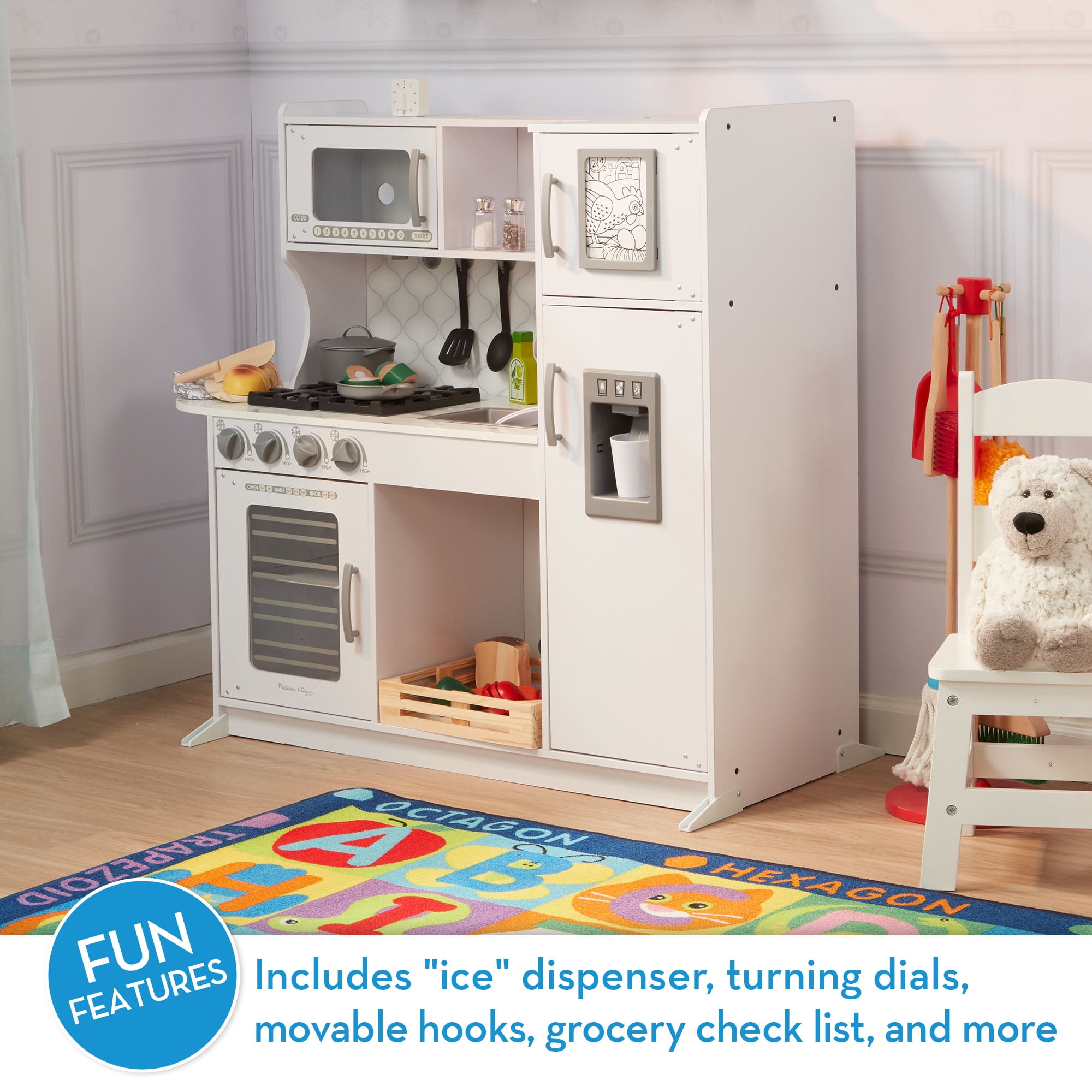 Melissa & Doug Wooden Chef’s Pretend Play Toy Kitchen With “Ice” Cube Dispenser – Cloud White - FSC Certified - Image 9