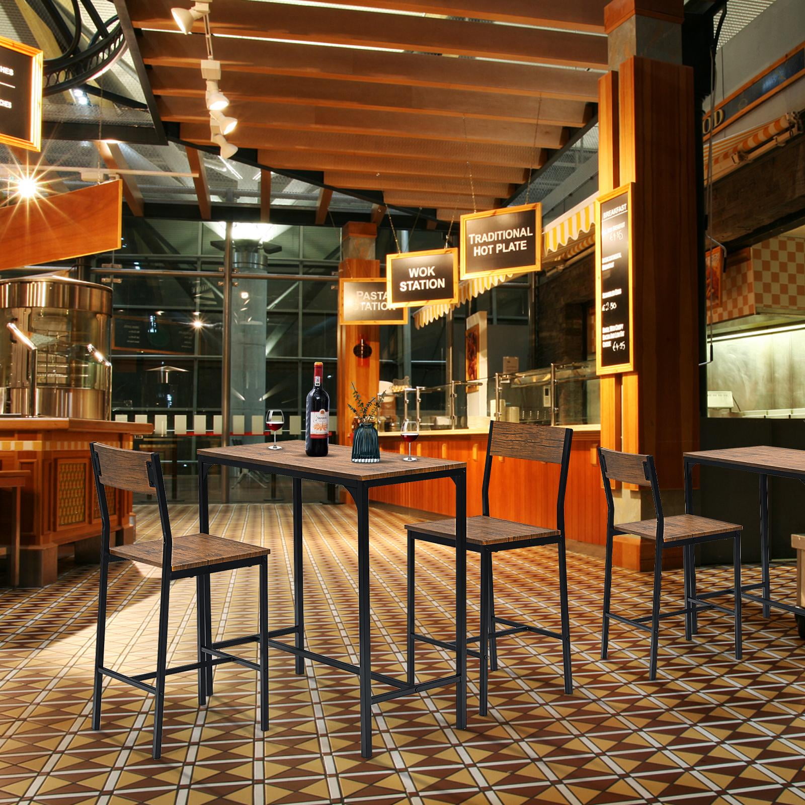 Giantex 3 Pieces Bar Table Set, Pub Table Set, Modern Industrial-style Table & Chair Set for Kitchen, Dining Room, Easy Assembly - Image 2