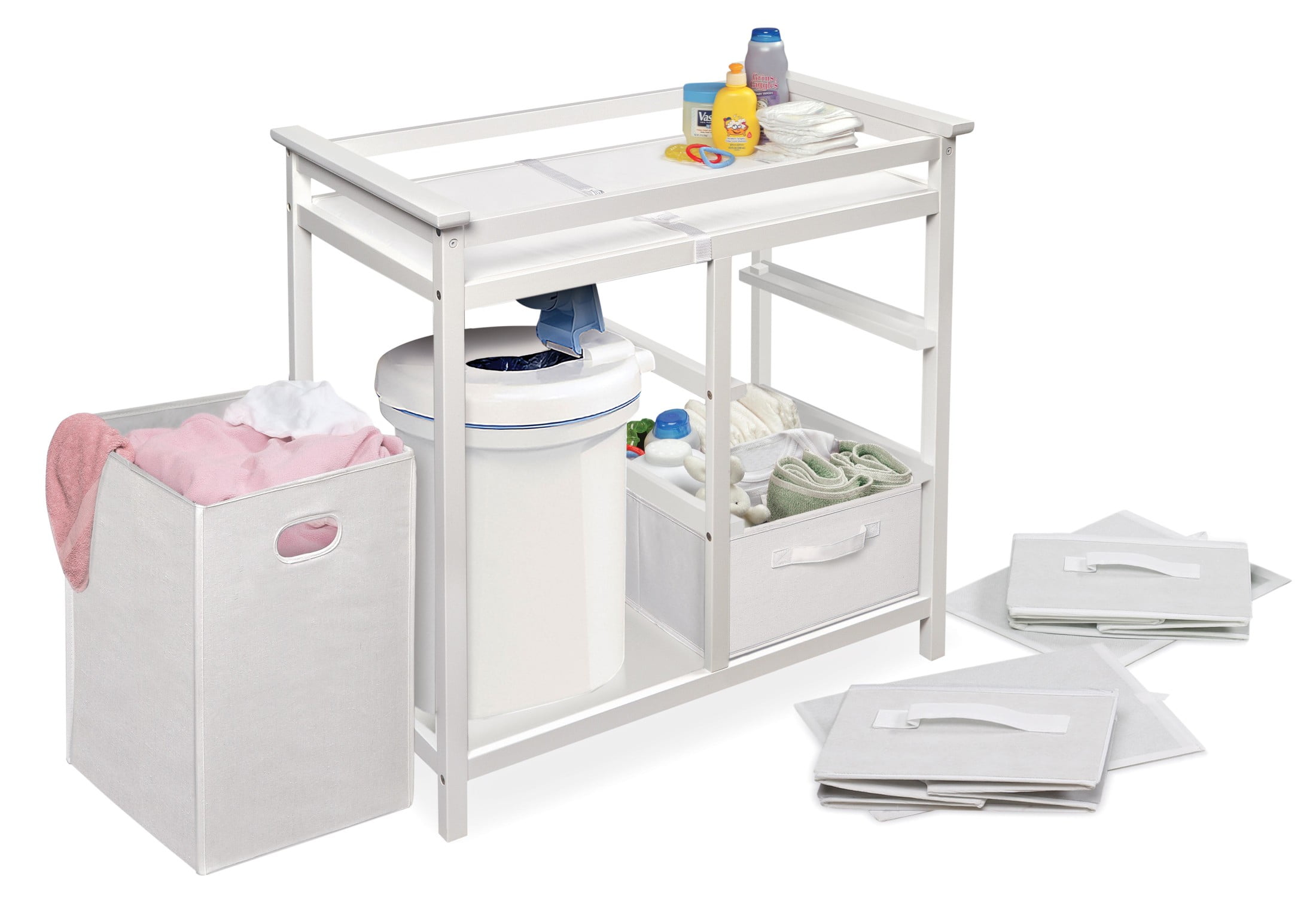 Badger Basket Modern Baby Changing Table with Hamper and 3 Baskets, White, Includes Pad - Image 9