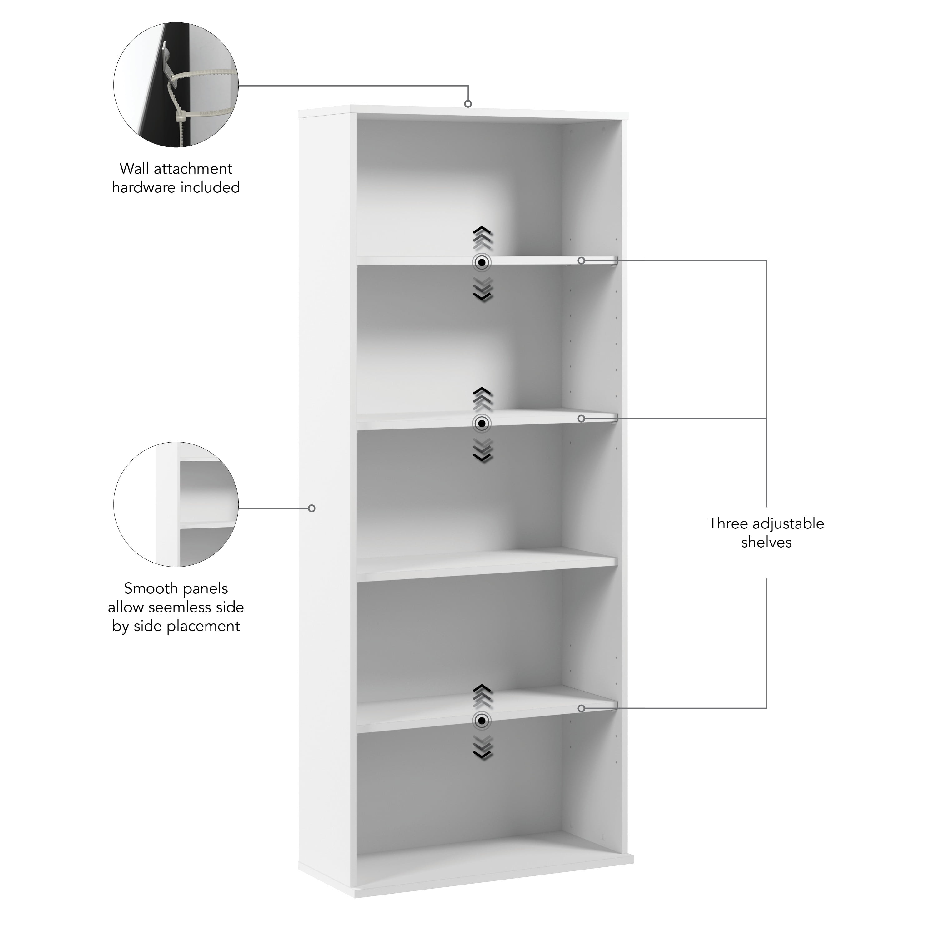 Bush Business Furniture Hustle Tall 5 Shelf Bookcase in White - Image 2