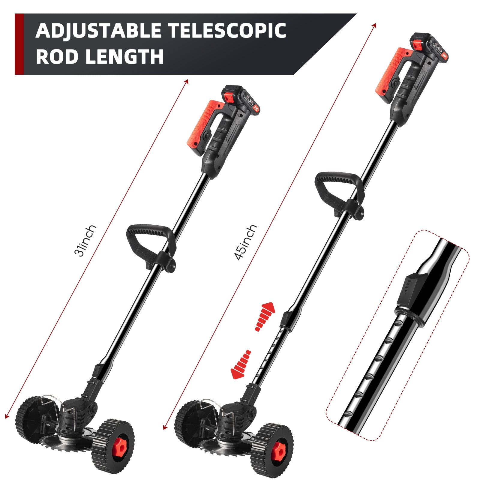 G·PEH Electric Weed Wacker Battery Powered,Cordless String Trimmer Edger with Wheels,Electric Weed Eater Cutter Lawn Mower Edger Tool,Adjustable Handle,3 Function Blades Cutter for Yard and Garden - Image 6