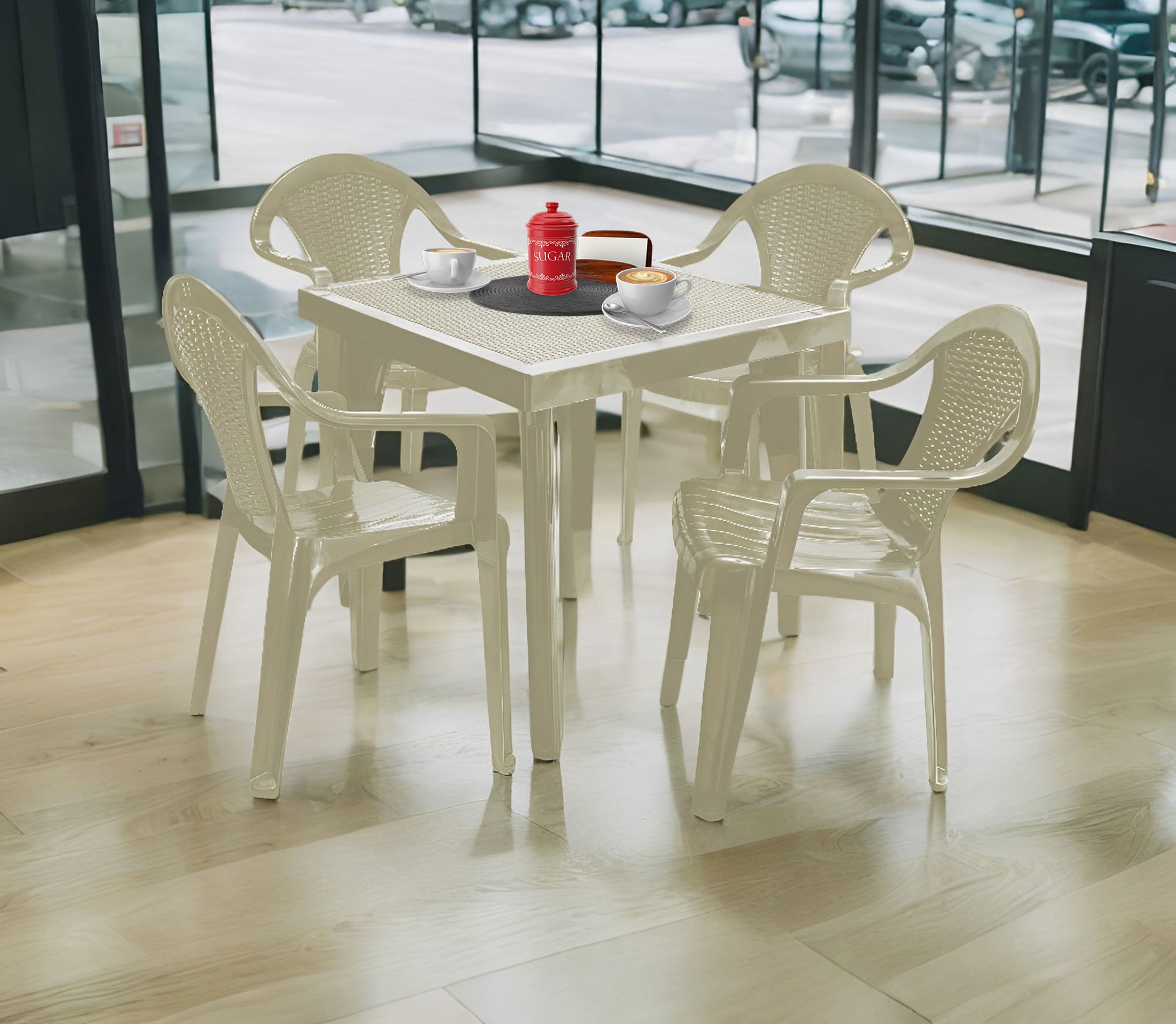 MQ Infinity PP Resin 5 - Piece Outdoor Patio Table and Chairs Set, Taupe - Image 3