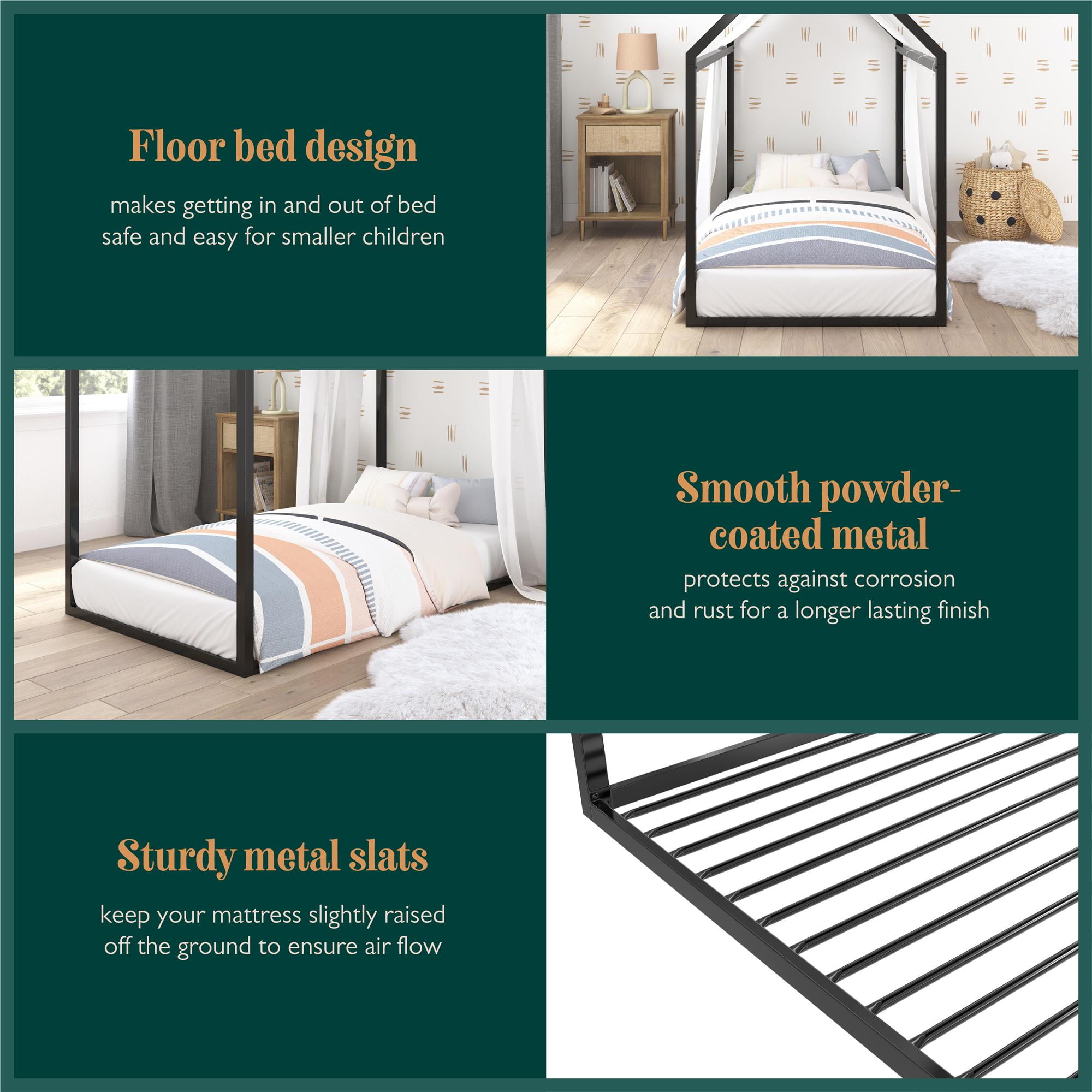 Max & Finn Skyler Metal Montessori House Bed, Twin, Black - Image 6