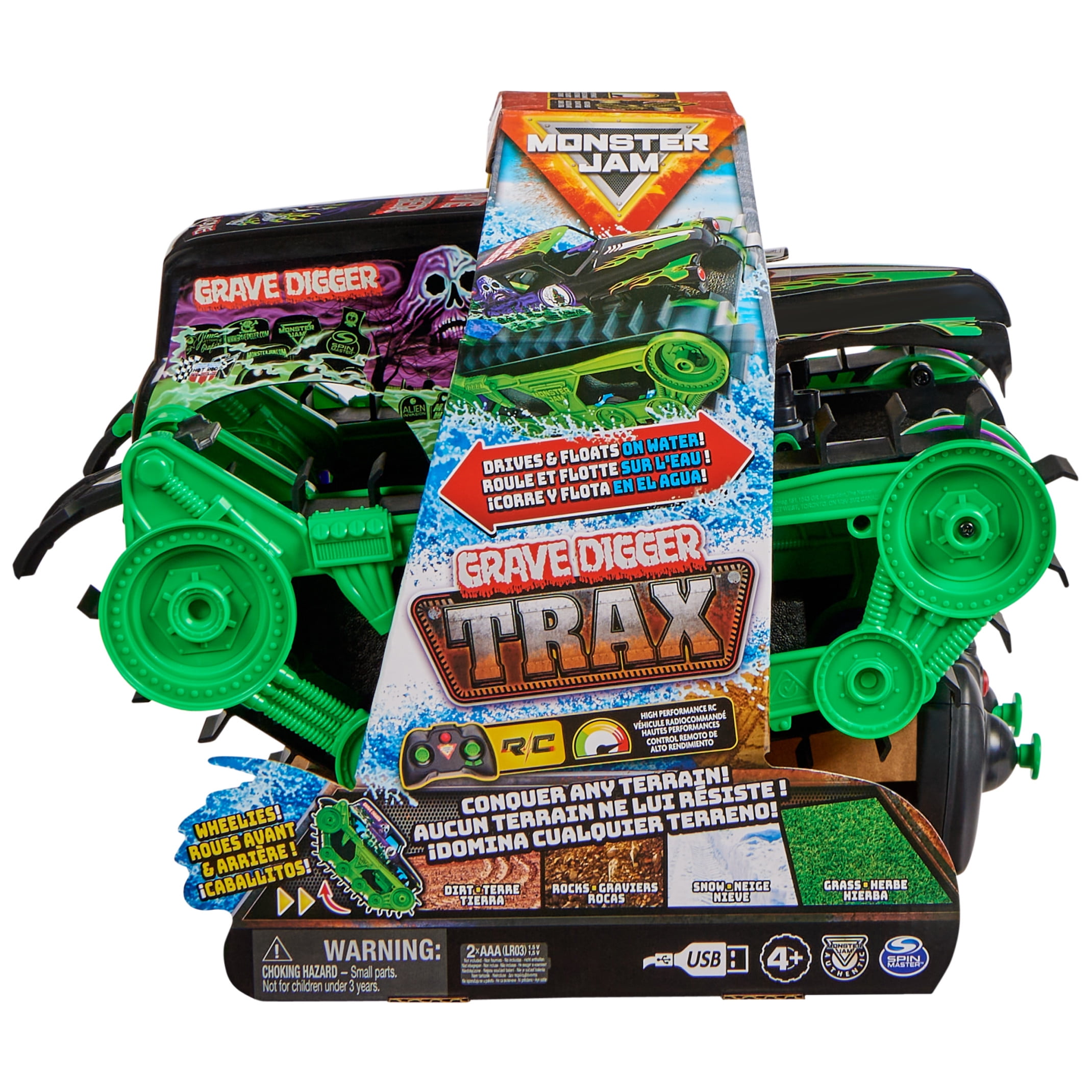 Monster Jam, Official Grave Digger Trax All-Terrain Remote Control Outdoor Vehicle, 1:15 Scale, Kids Toys for Boys and Girls Ages 4 and Up - Image 7