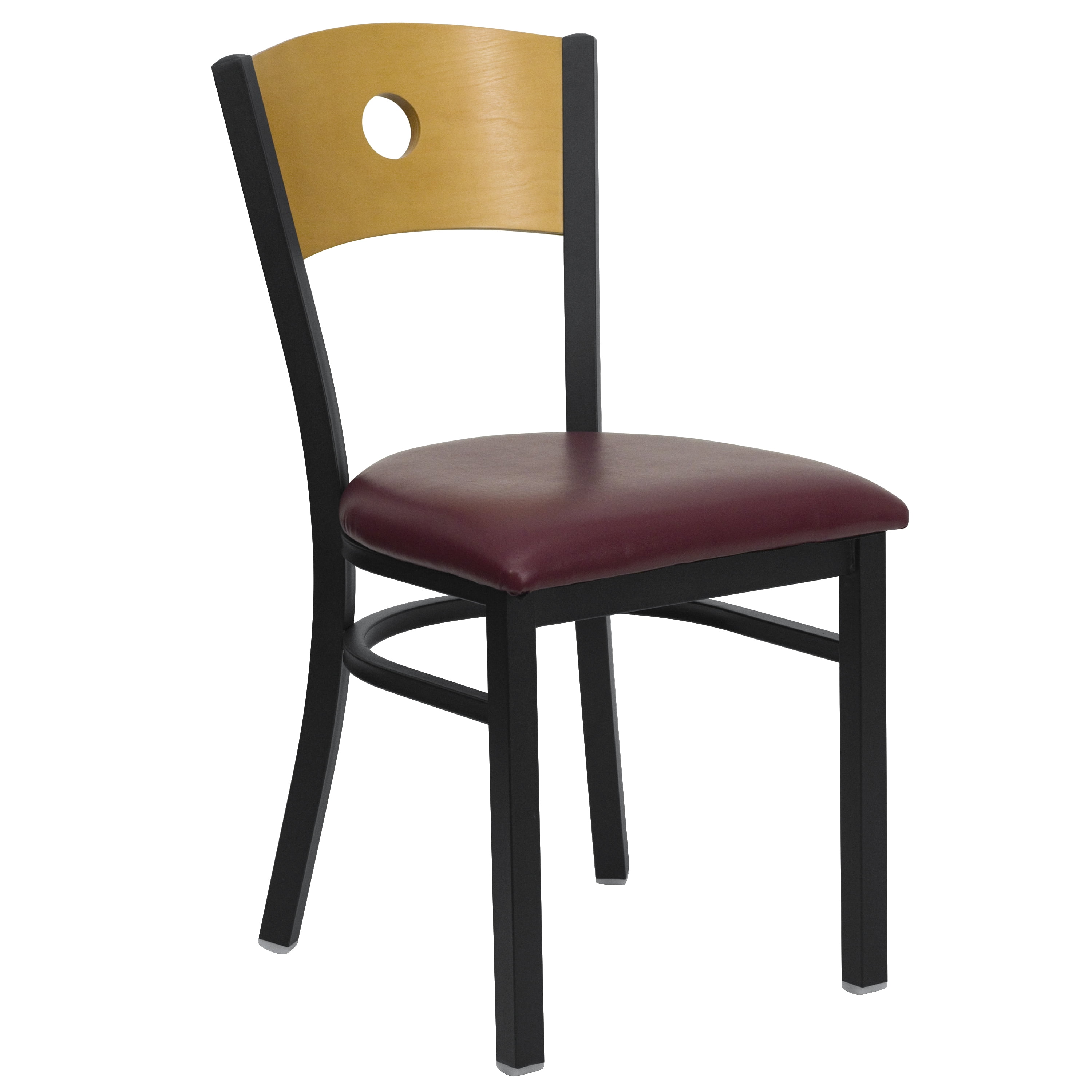 Flash Furniture 2 Pk. HERCULES Series Black Circle Back Metal Restaurant Chair - Natural Wood Back, Burgundy Vinyl Seat - Image 6