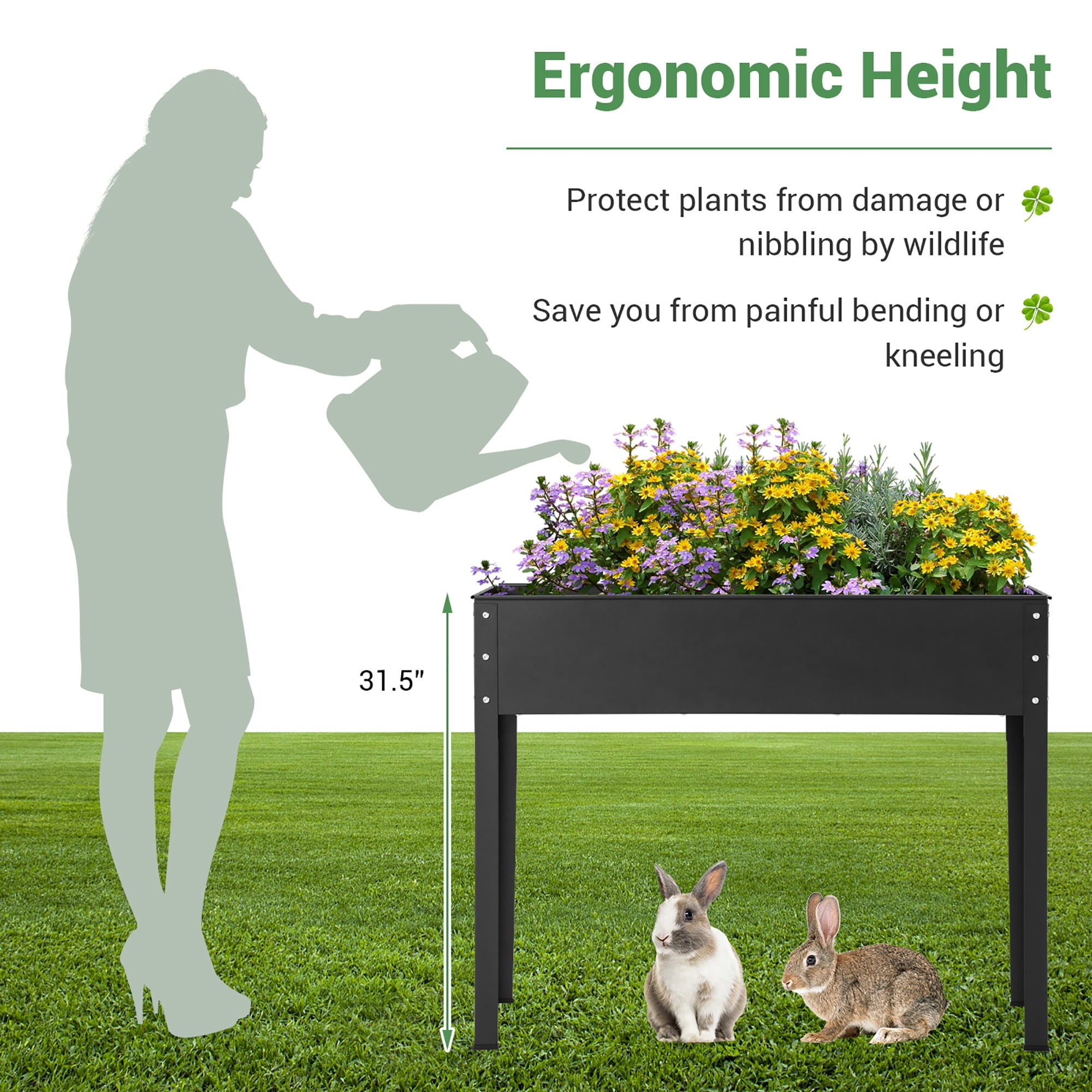 Costway 40'' Raised Garden Bed with Legs Metal Elevated Planter Box Drainage Hole Backyard - Image 10
