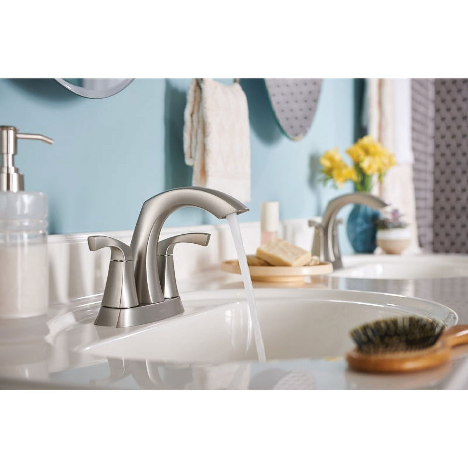 Moen Lindor Spotshield Brushed Nickel Two-Handle Bathroom Faucet 4 in. - Image 5