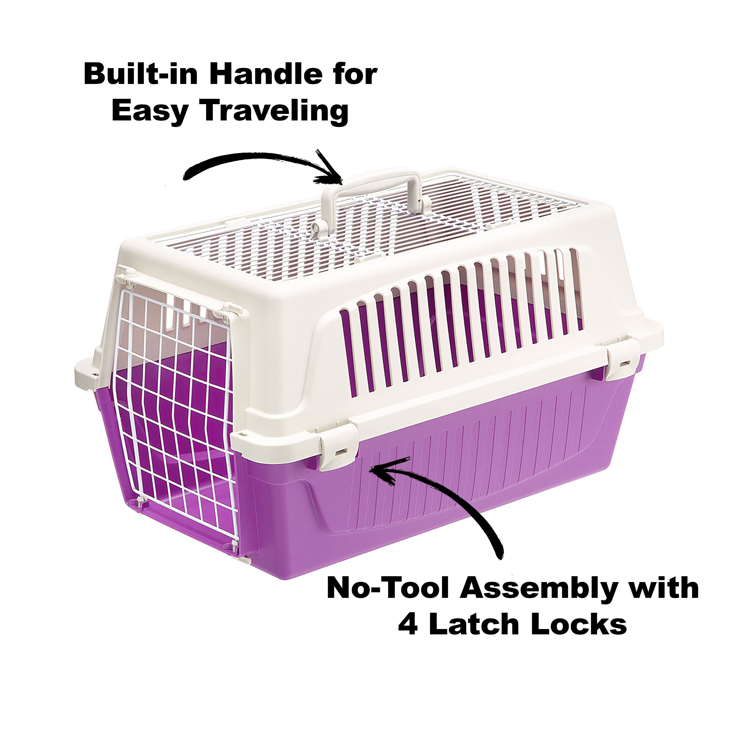 Ferplast ATLAS Two Door Top Load Plastic Kennel Carrier, For Small Cat or Dog, Purple 22 inch - Image 4