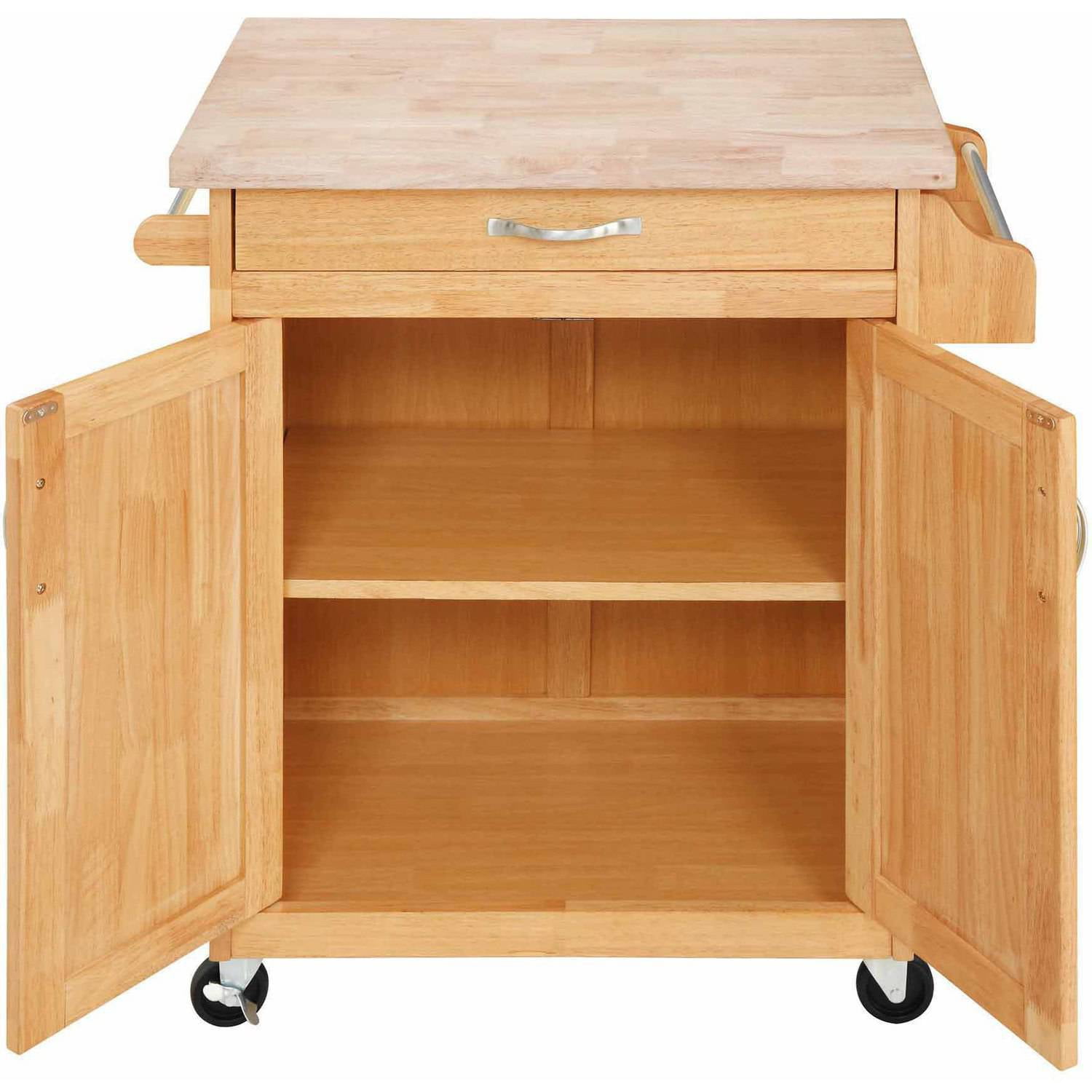 Mainstays Kitchen Island Cart with Drawer, Spice Rack, Towel Bar, Butcher Block Top, Natural - Image 20
