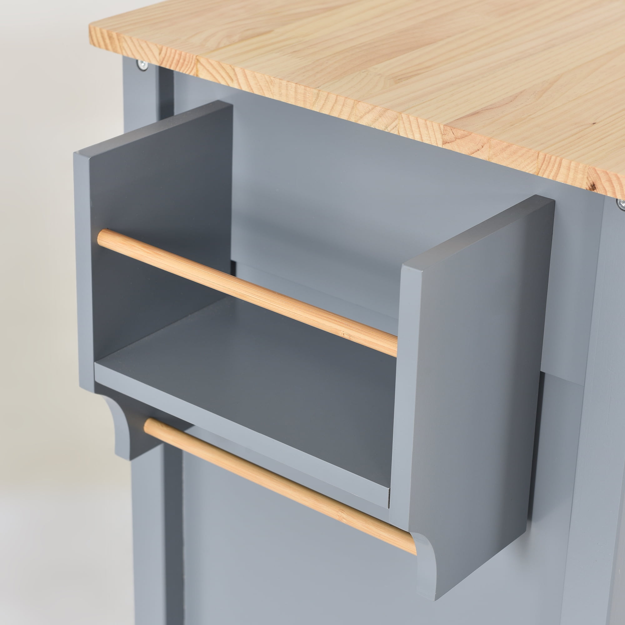 EUROCO Kitchen Island Cart with Solid Wood Top and Locking Wheels, 4 Door Cabinet and Two Drawers, Spice Rack and Towel Rack, Gray - Image 10